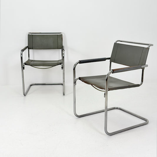 Set of 2 Iconic gray Leather S34 Cantilever Chairs by Mart Stam for Thonet – Bauhaus Design, 1980s Germany