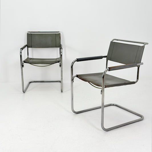 Set of 2 Iconic gray Leather S34 Cantilever Chairs by Mart Stam for Thonet – Bauhaus Design, 1980s Germany