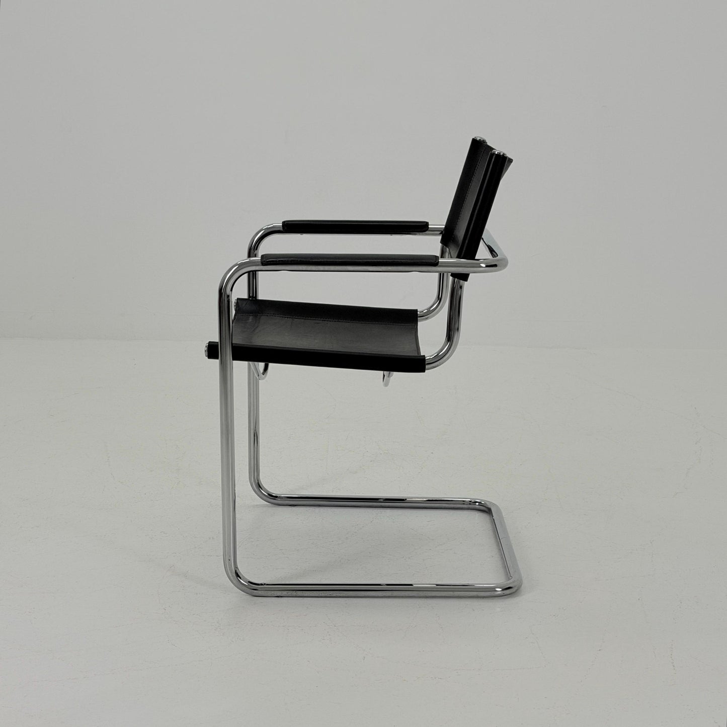 Mid-Century Bauhaus S34 black leather Armchair by Centro Studio Italy, 1980s