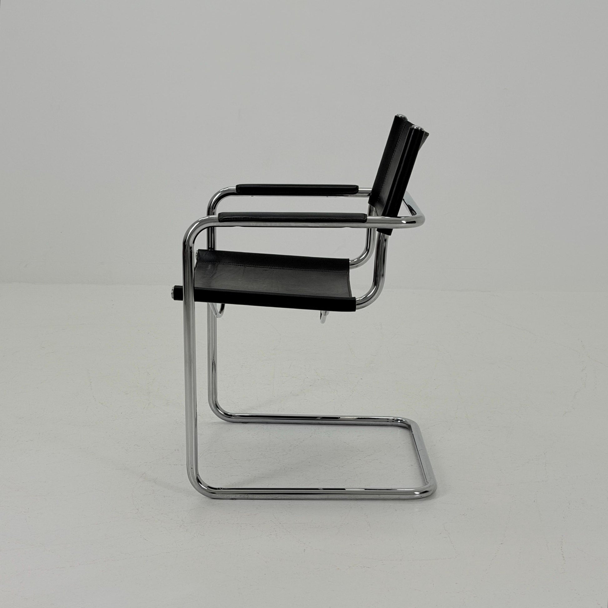 Mid-Century Bauhaus S34 black leather Armchair by Centro Studio Italy, 1980s