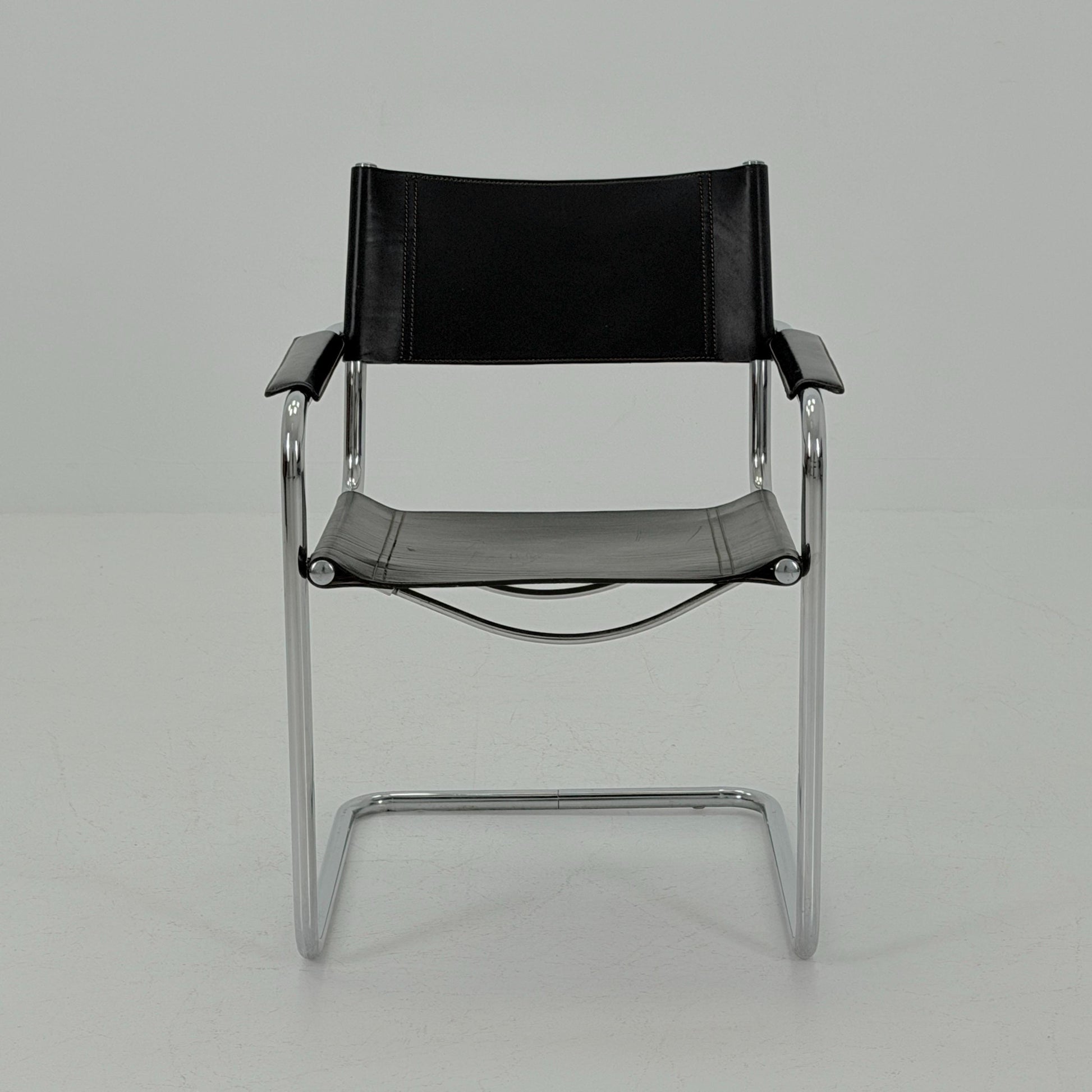 Mid-Century Bauhaus S34 black leather Armchair by Centro Studio Italy, 1980s