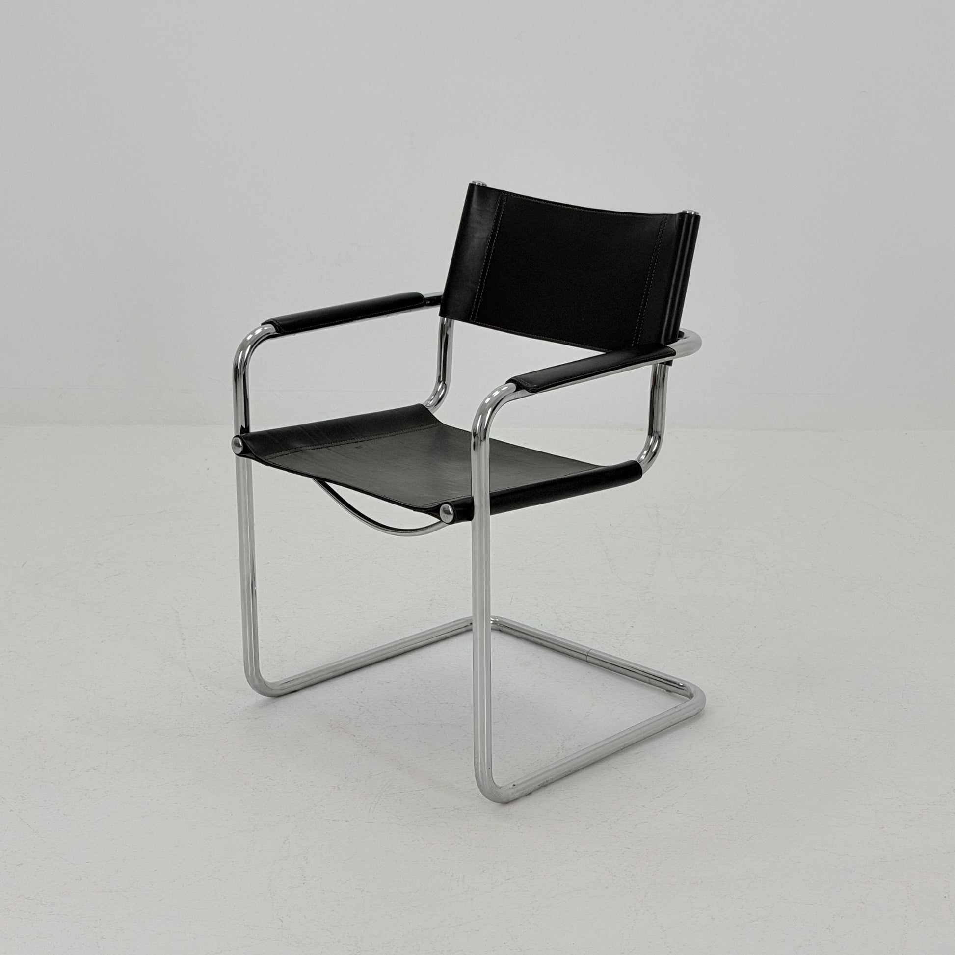 Mid-Century Bauhaus S34 black leather Armchair by Centro Studio Italy, 1980s