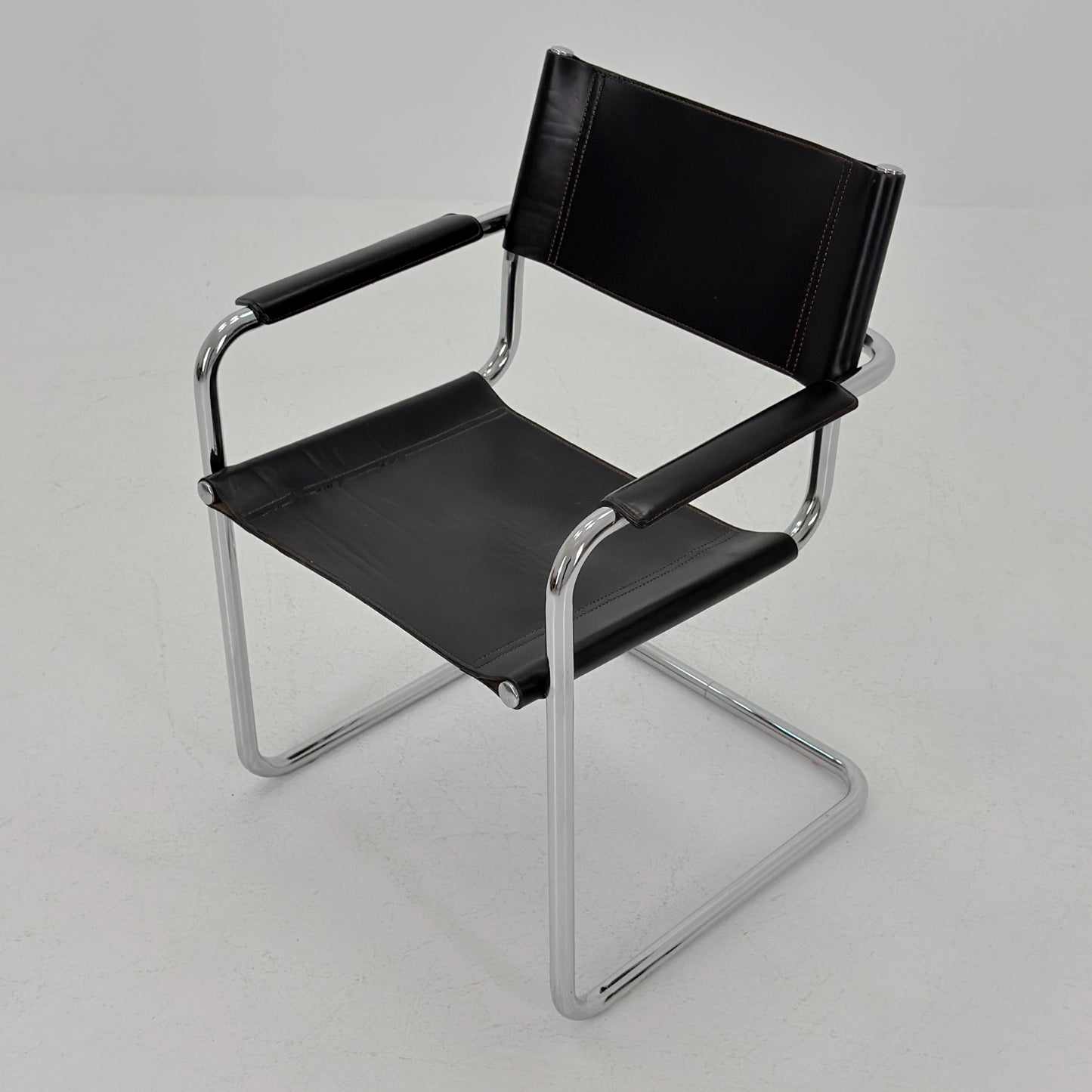 Mid-Century Bauhaus S34 black leather Armchair by Centro Studio Italy, 1980s