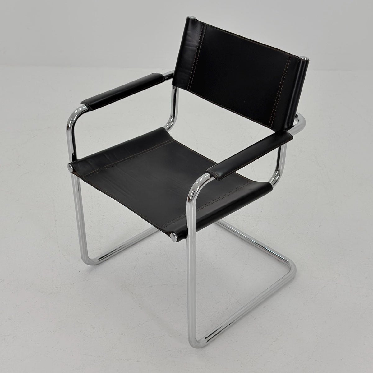 Mid-Century Bauhaus S34 black leather Armchair by Centro Studio Italy, 1980s