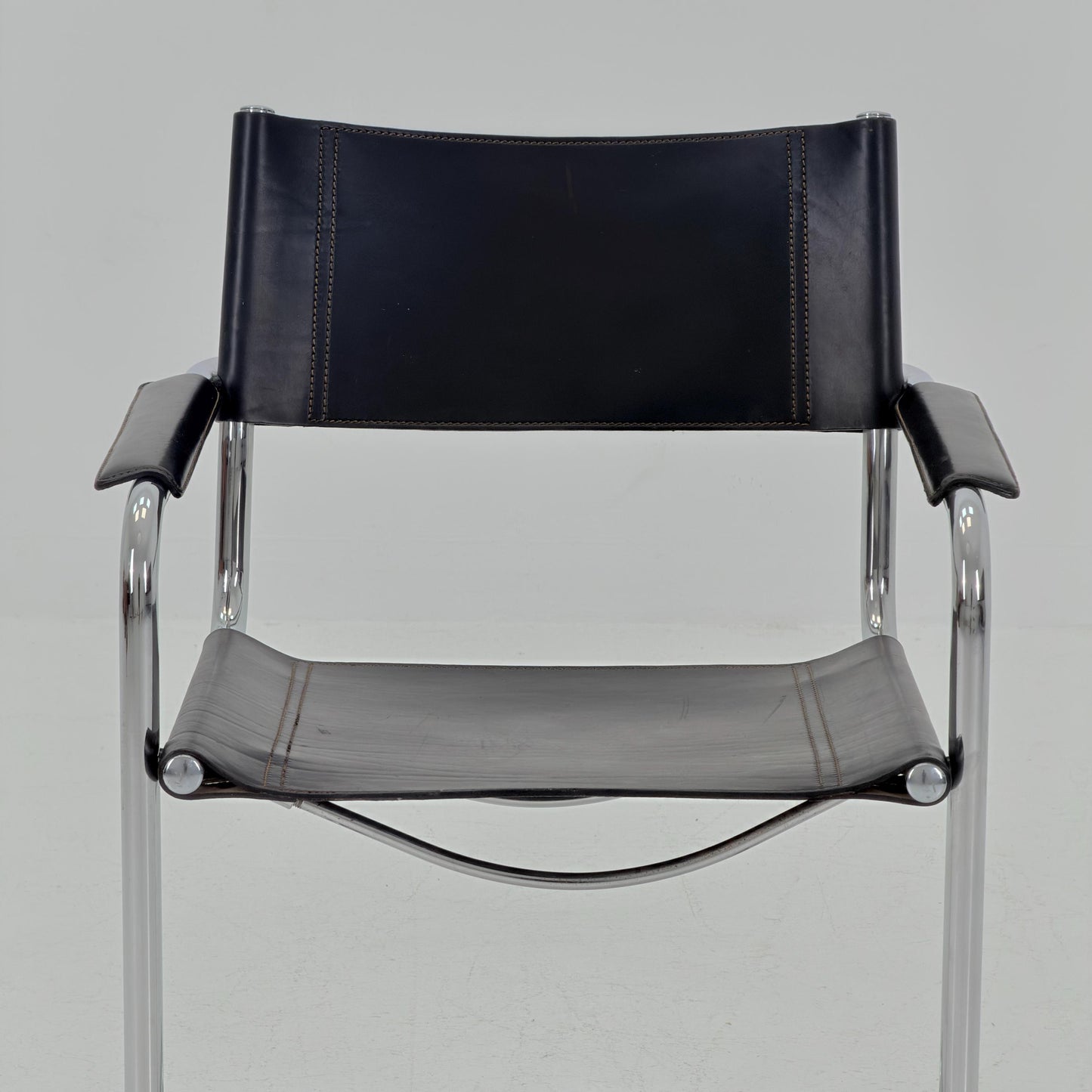 Mid-Century Bauhaus S34 black leather Armchair by Centro Studio Italy, 1980s