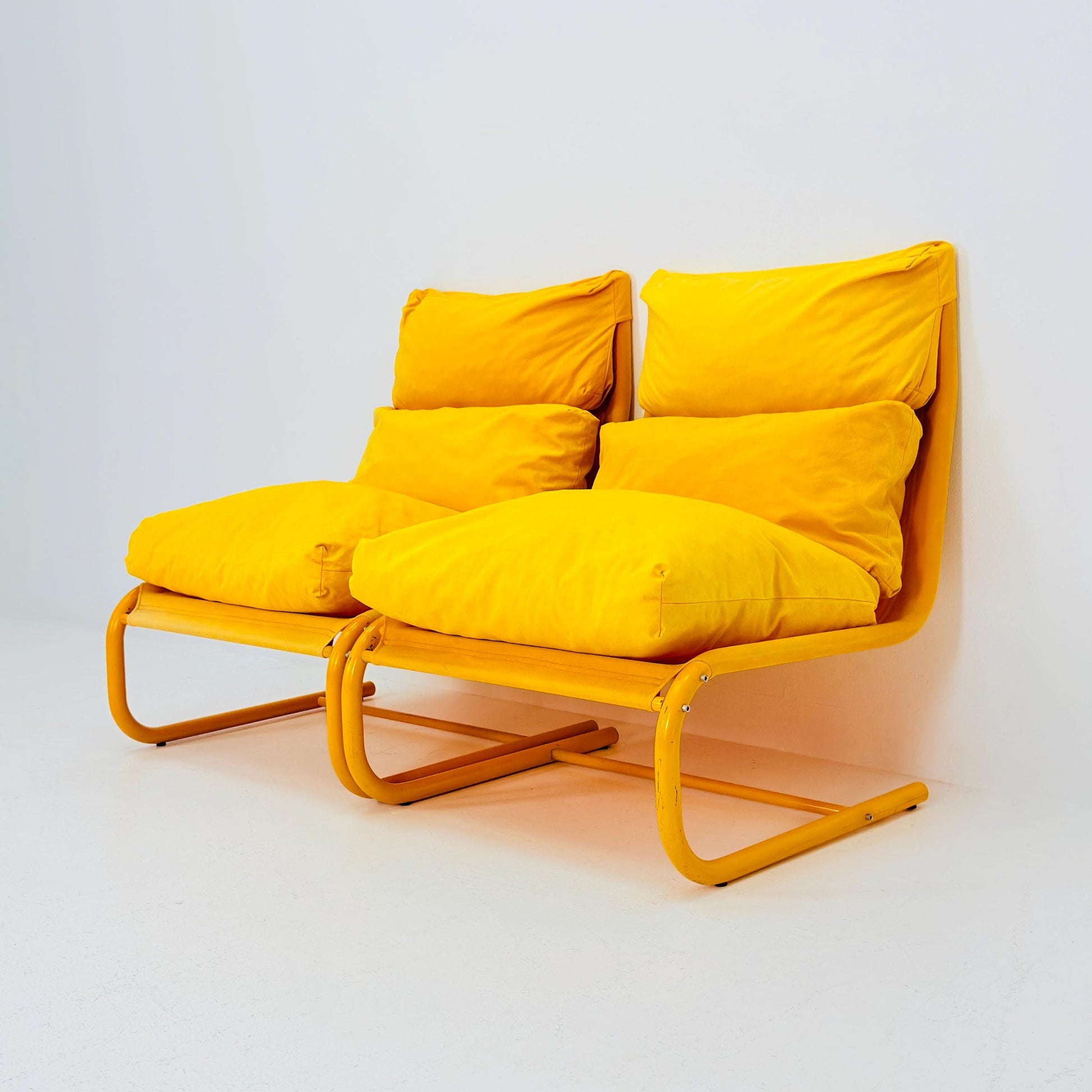 1 of 2 Space age yellow Stuns lounge chairs by Jan Dranger & Johan Huldt for Innovator Sweden 1970s