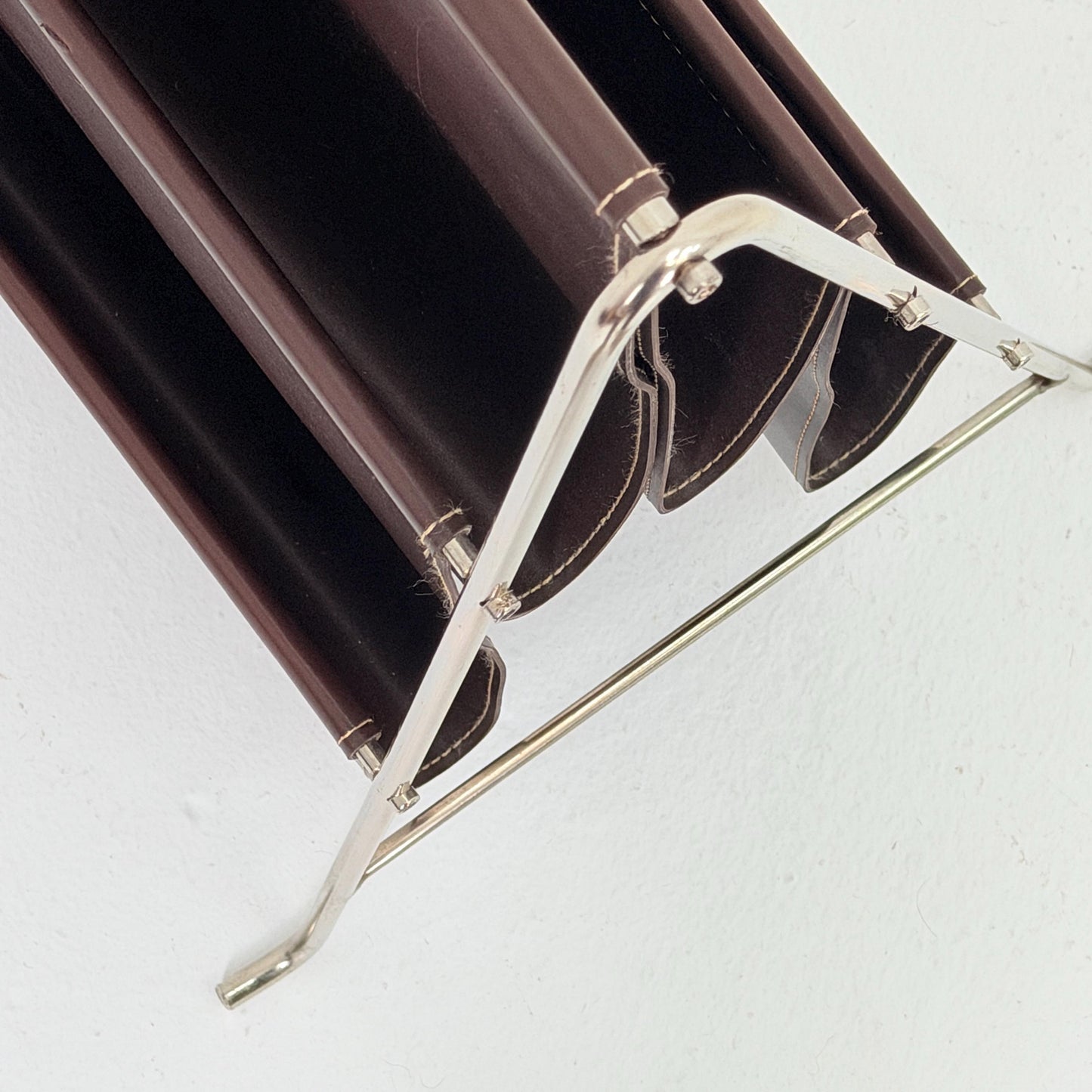 Mid-Century Bauhaus Brown Leather Magazine Rack – Germany, 1980s