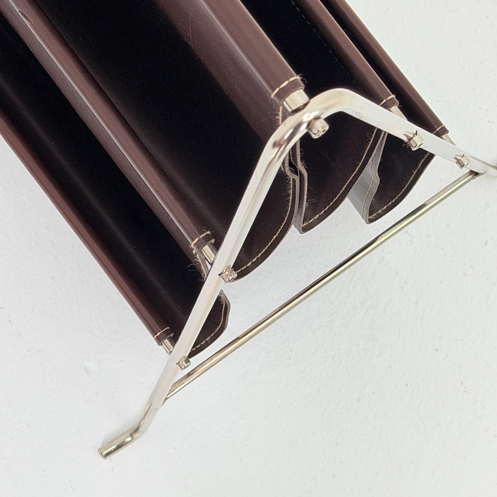 Mid-Century Bauhaus Brown Leather Magazine Rack – Germany, 1980s