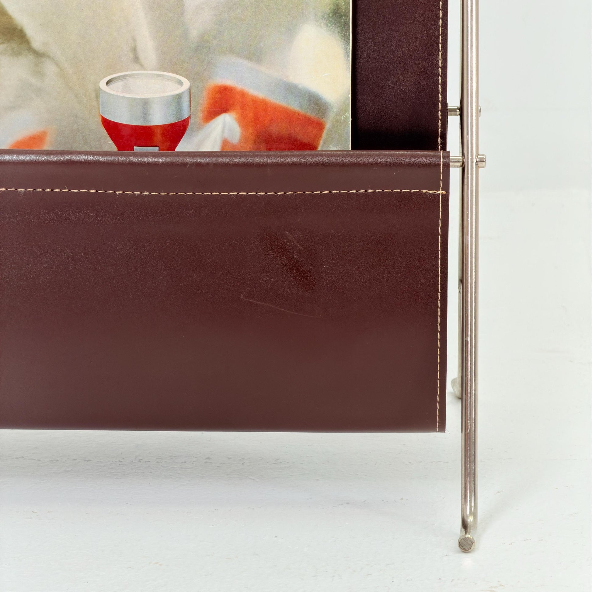 Mid-Century Bauhaus Brown Leather Magazine Rack – Germany, 1980s
