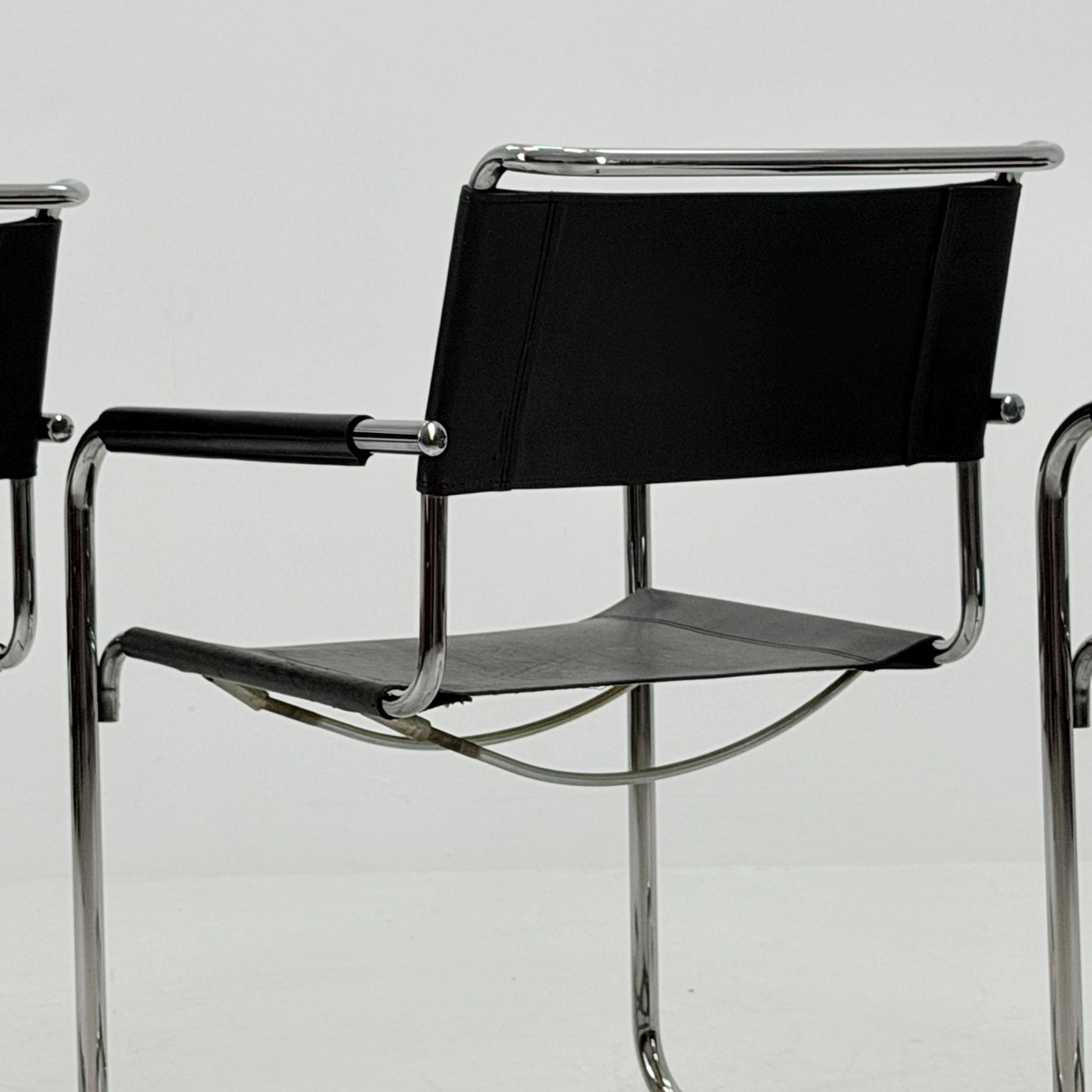 Set of 3 Iconic Black Leather S34 Cantilever Chairs by Mart Stam for Thonet – Bauhaus Design, 1980s