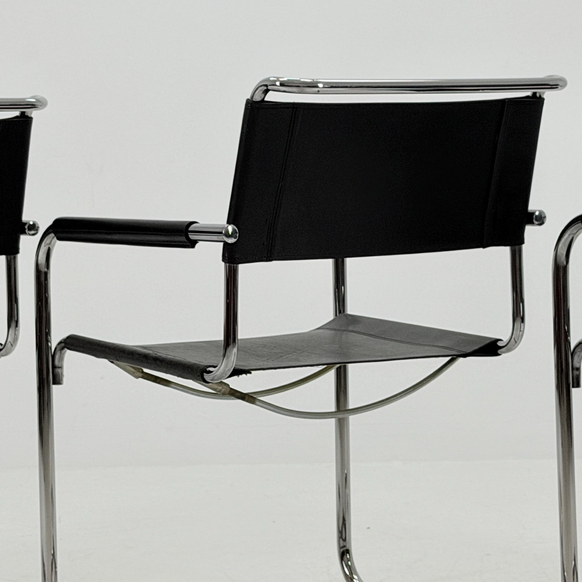 Set of 3 Iconic Black Leather S34 Cantilever Chairs by Mart Stam for Thonet – Bauhaus Design, 1980s