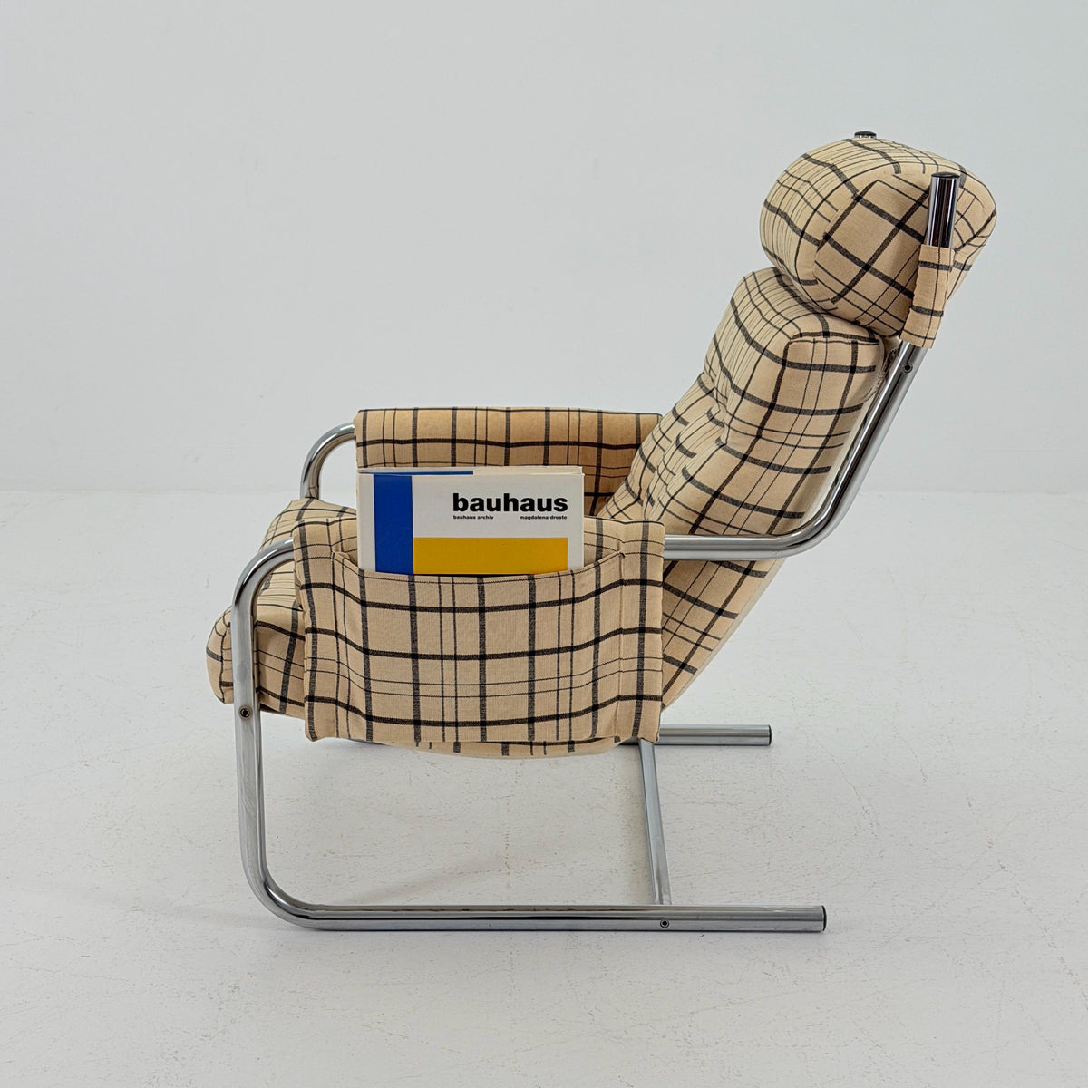 Mid century century Bauhaus tubular canvas armchair with pockets for Tomas Jelinek by IKEA 1980s