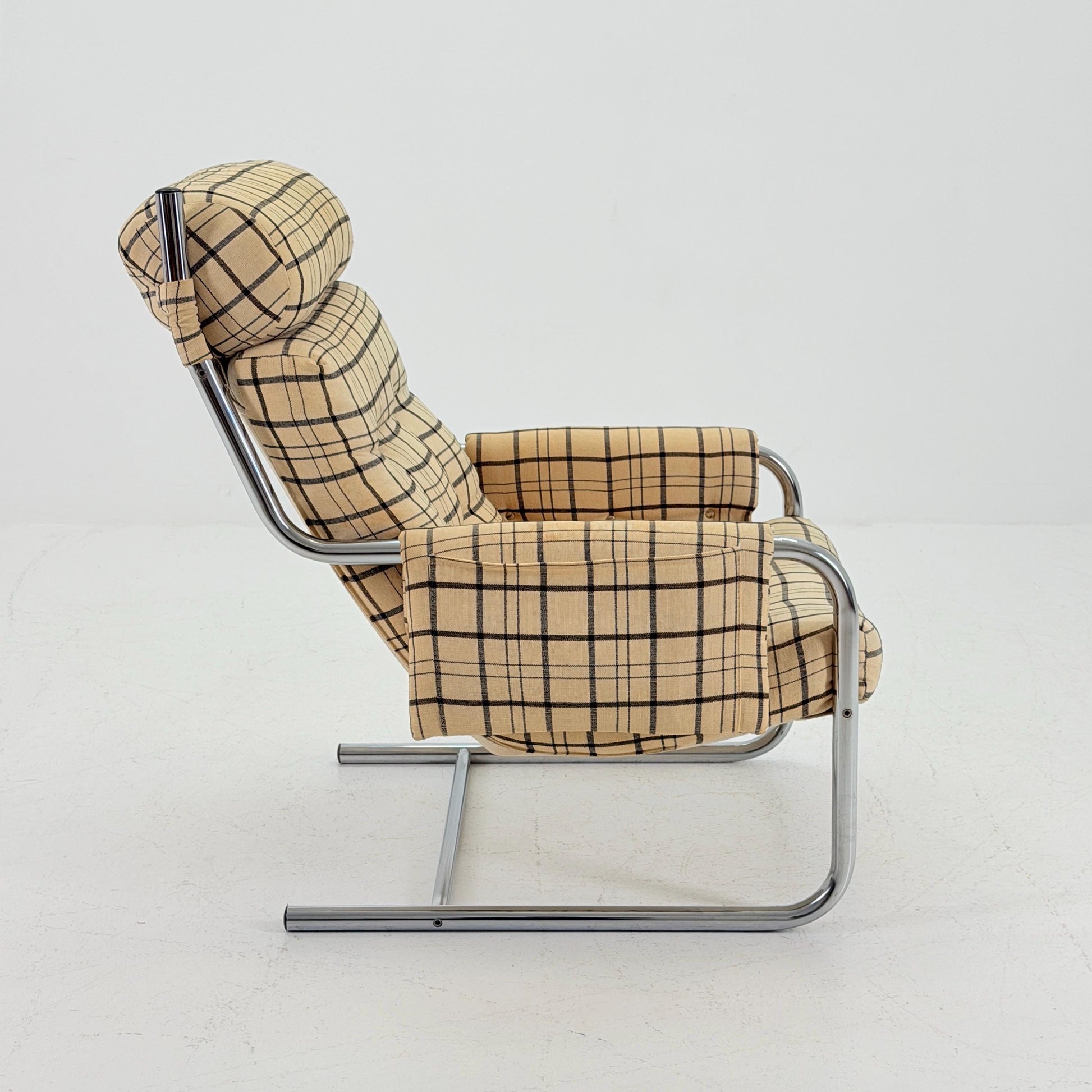 Mid century century Bauhaus tubular canvas armchair with pockets for Tomas Jelinek by IKEA 1980s