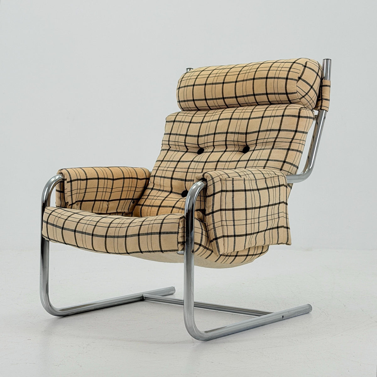 Mid century century Bauhaus tubular canvas armchair with pockets for Tomas Jelinek by IKEA 1980s