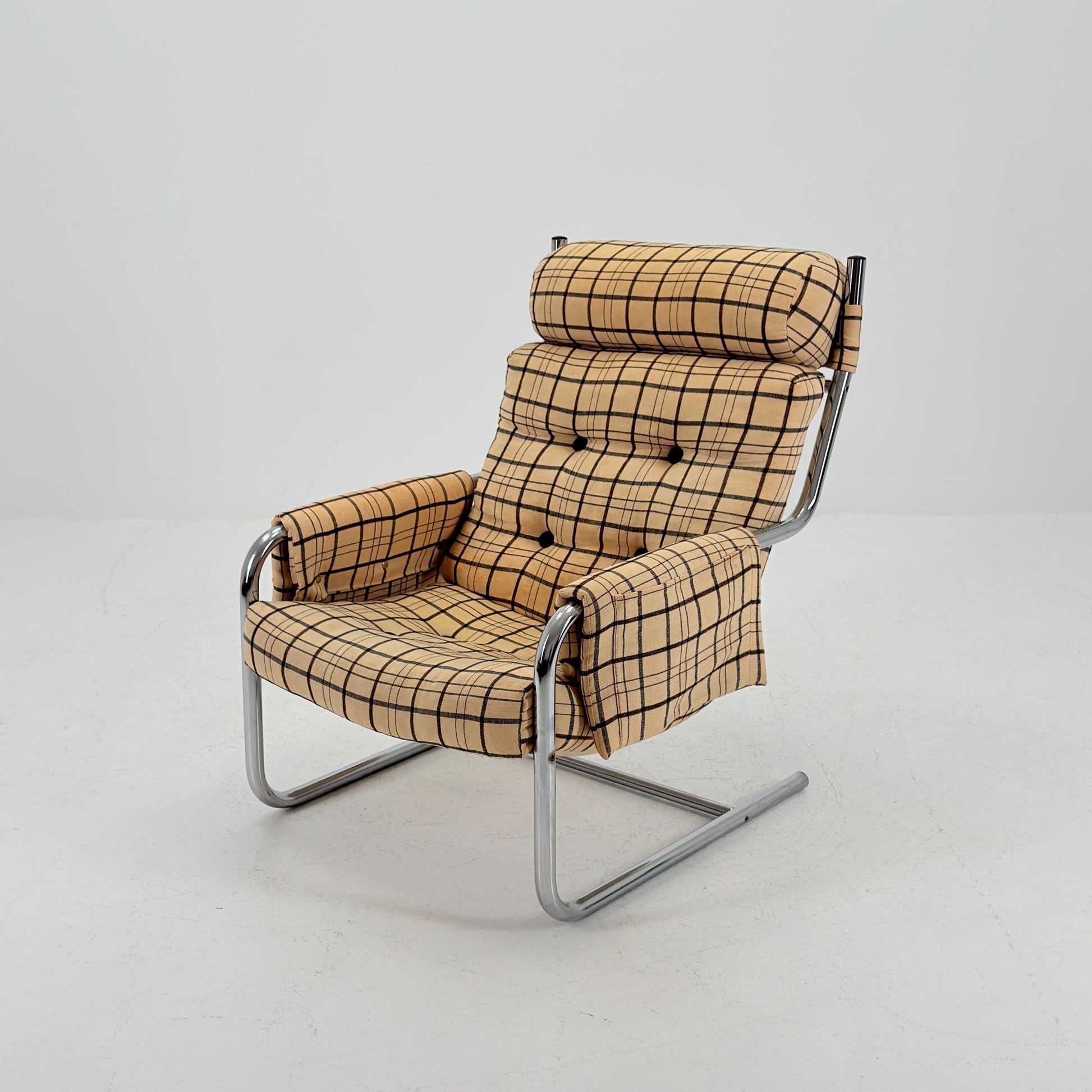 Mid century century Bauhaus tubular canvas armchair with pockets for Tomas Jelinek by IKEA 1980s