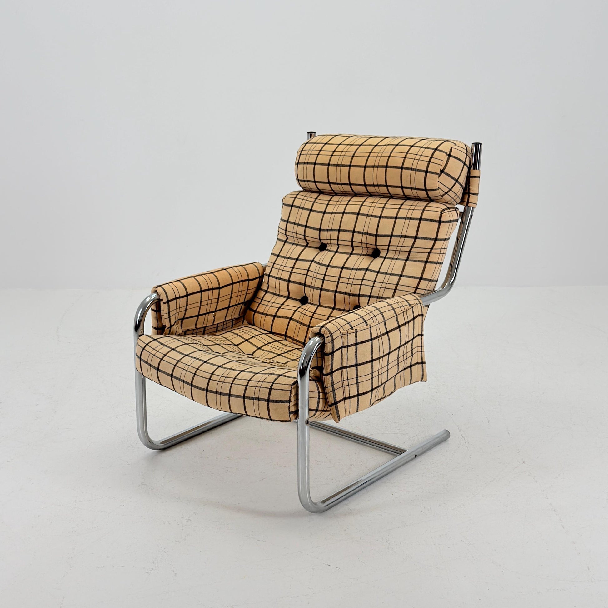 Mid century century Bauhaus tubular canvas armchair with pockets for Tomas Jelinek by IKEA 1980s
