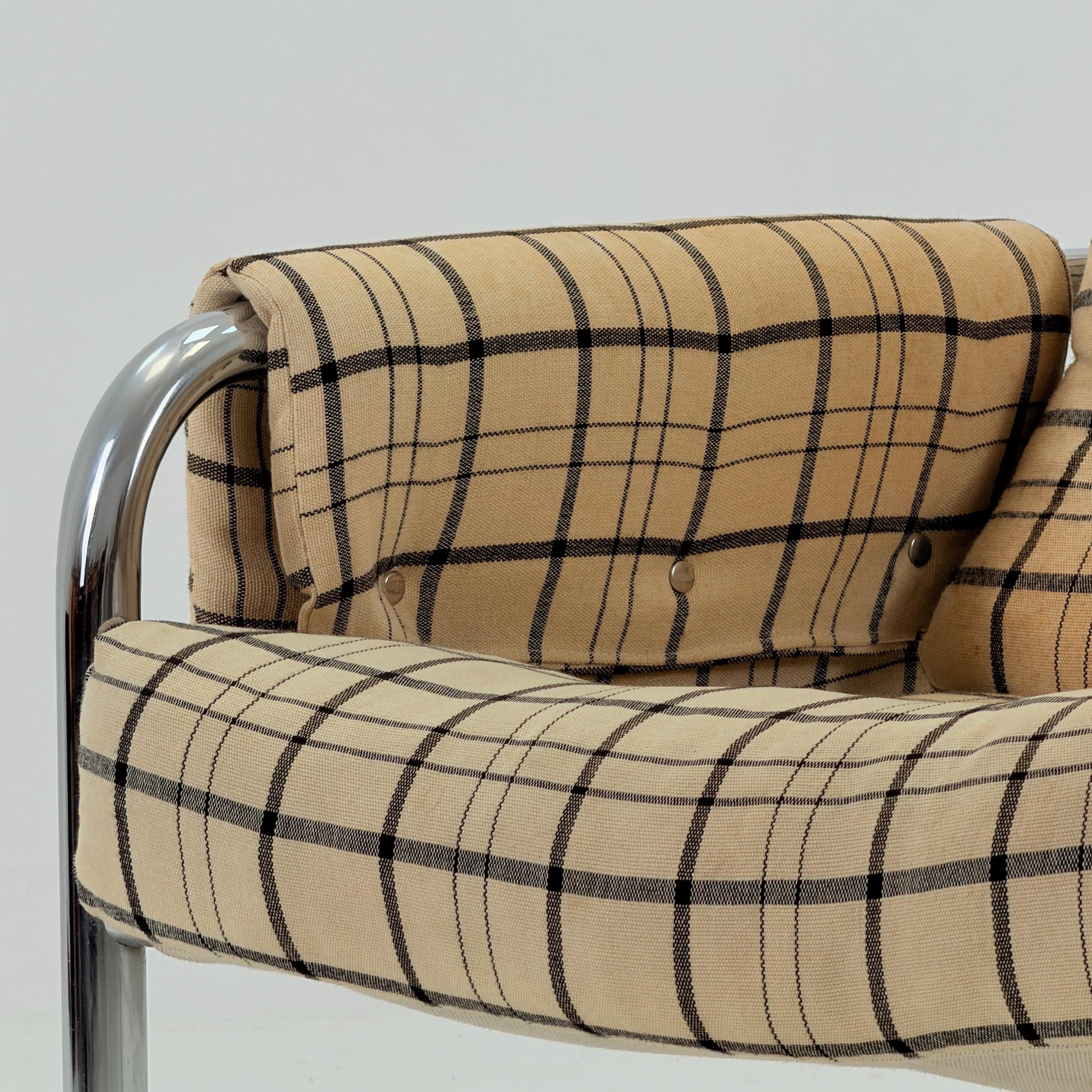 Mid century century Bauhaus tubular canvas armchair with pockets for Tomas Jelinek by IKEA 1980s