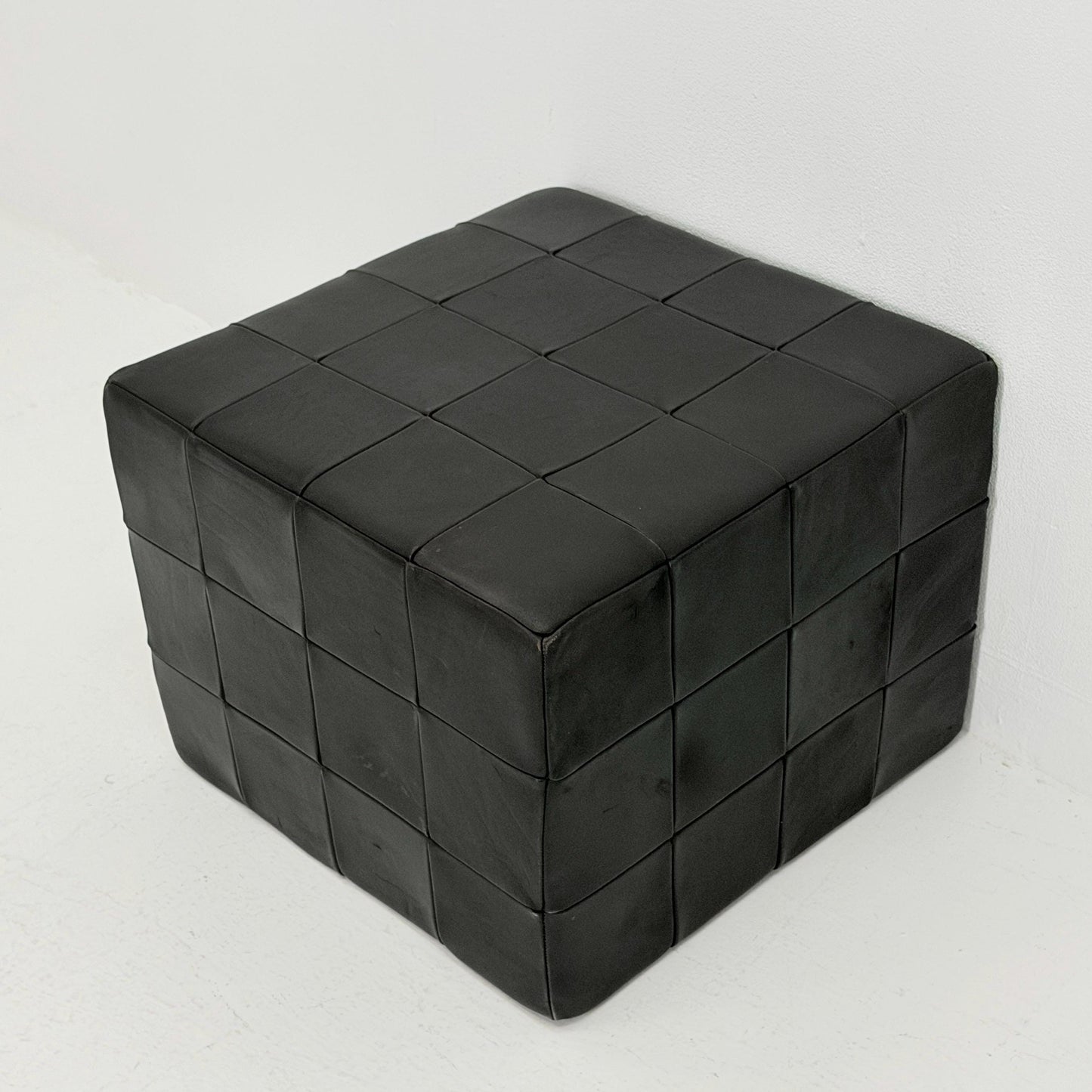 Mid century De Sede Patchwork Leather Pouf Ottoman, Switzerland 1970s