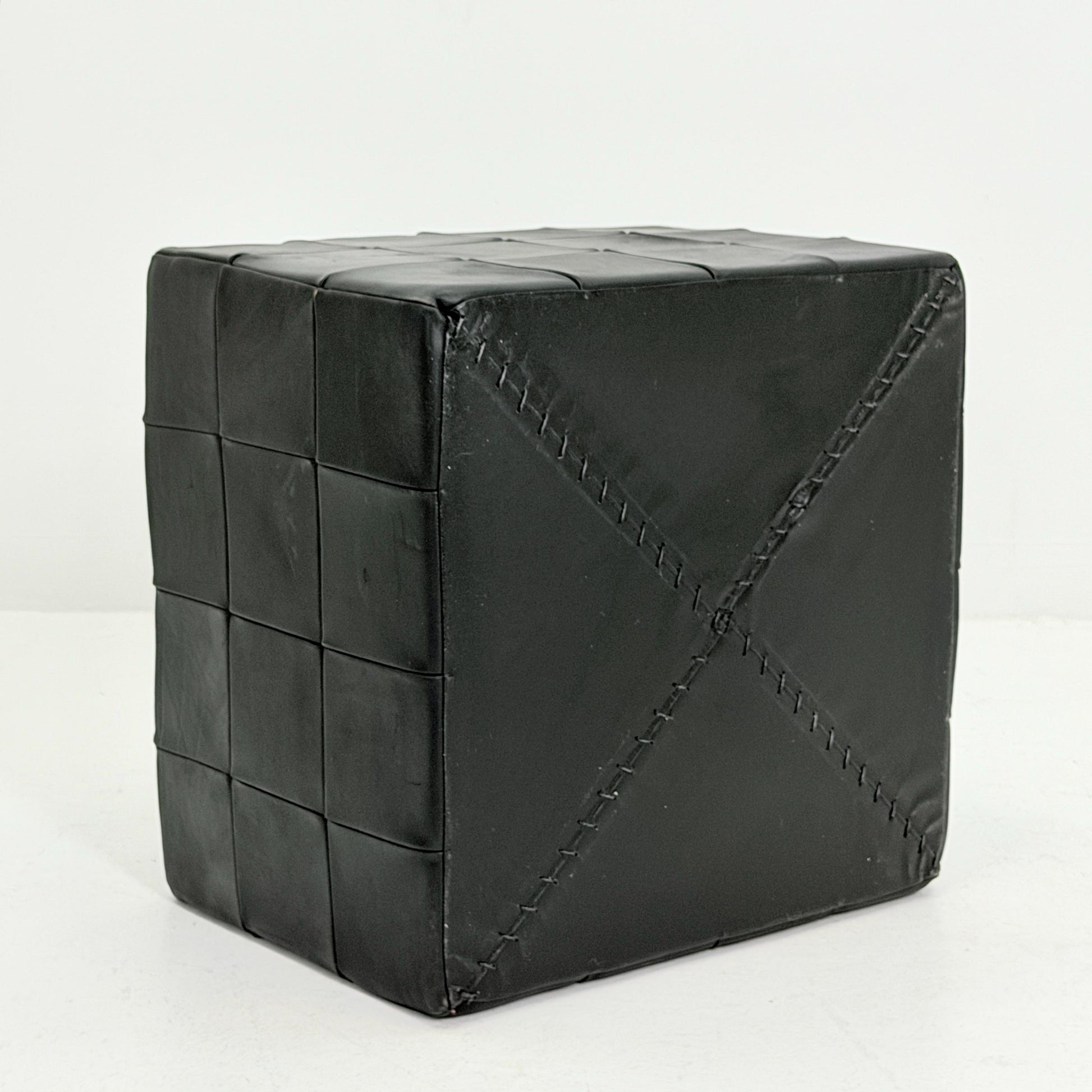 Mid century De Sede Patchwork Leather Pouf Ottoman, Switzerland 1970s