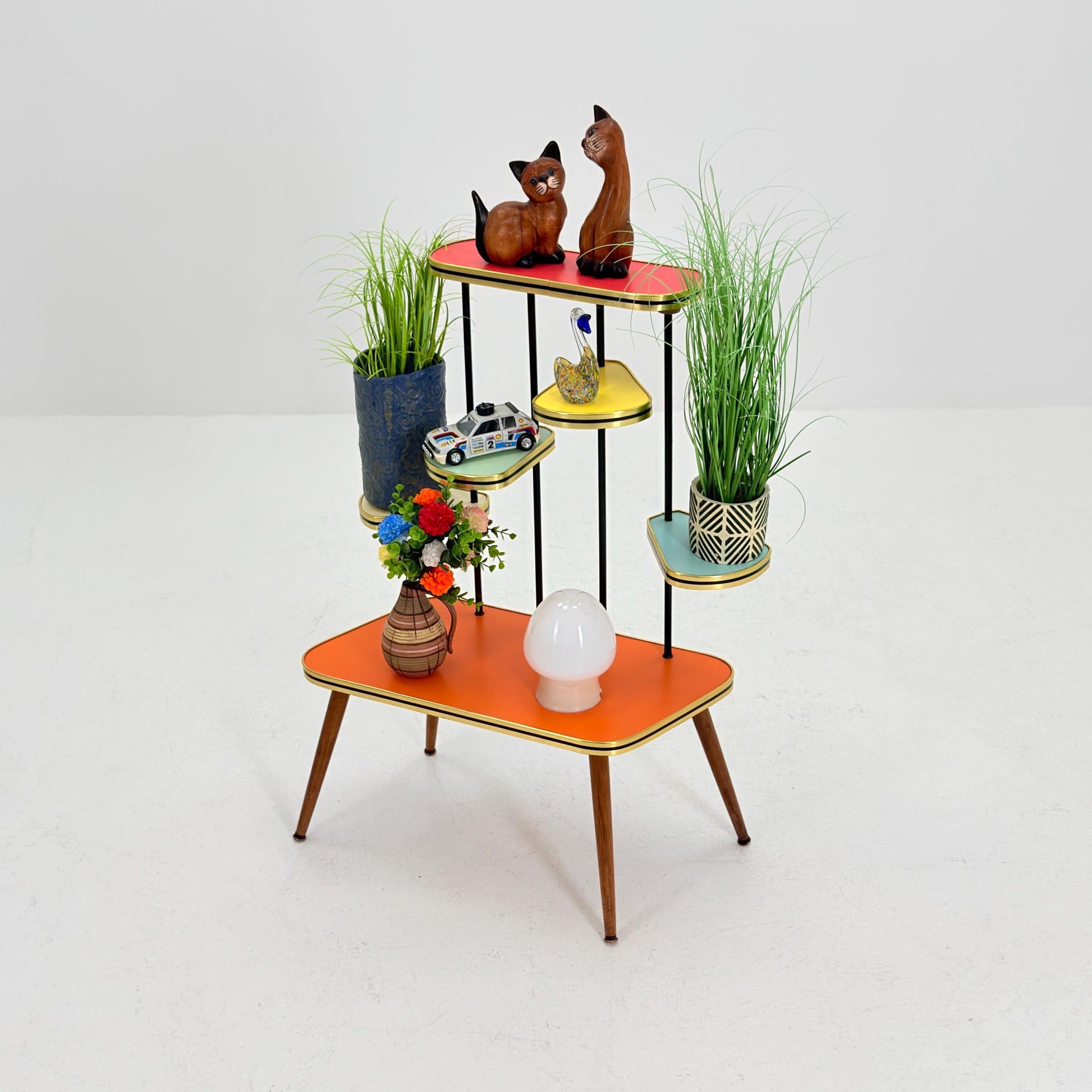 Mid Century Modern Plant Stand Germany 1960s | Colorful Vintage Flower Table | Minimalist Indoor Plant Holder | Retro Side Table