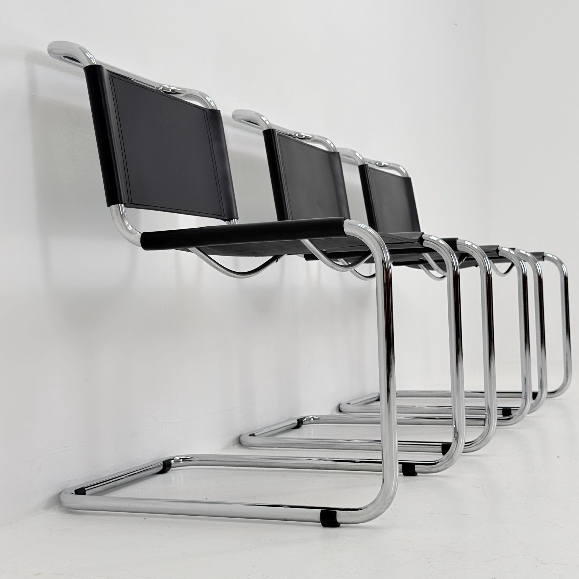 Set of 3 Mid-Century vintage S33 black chairs by Mart Stam - Marcel Brauer Italy 1980s