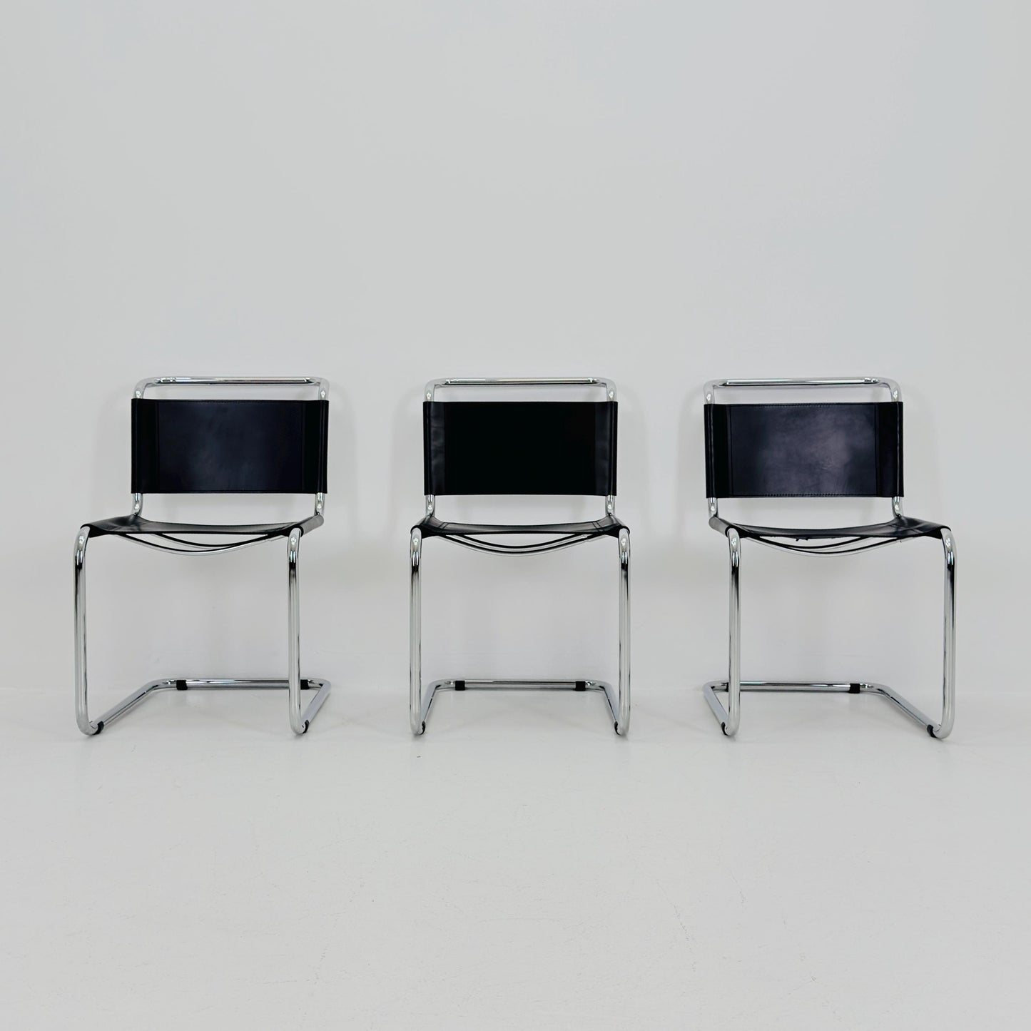 Set of 3 Mid-Century vintage S33 black chairs by Mart Stam - Marcel Brauer Italy 1980s