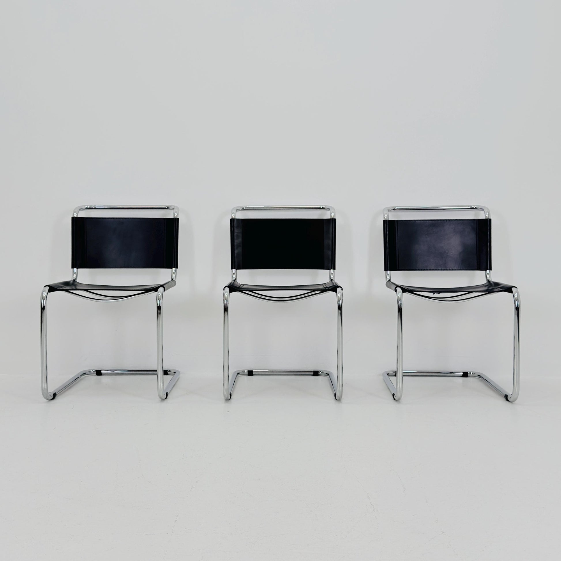 Set of 3 Mid-Century vintage S33 black chairs by Mart Stam - Marcel Brauer Italy 1980s