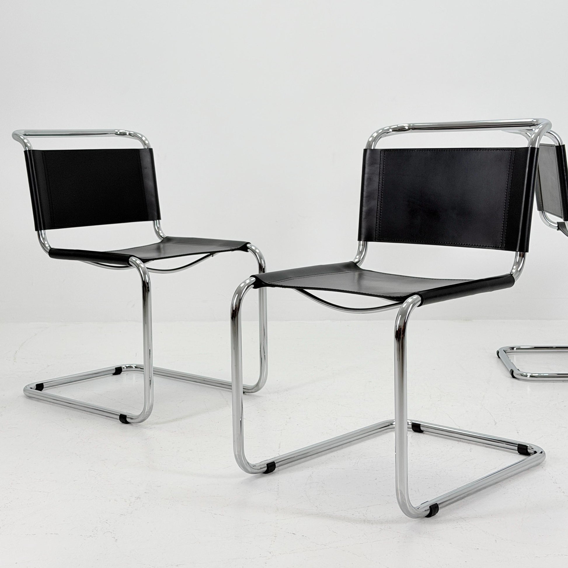 Set of 3 Mid-Century vintage S33 black chairs by Mart Stam - Marcel Brauer Italy 1980s