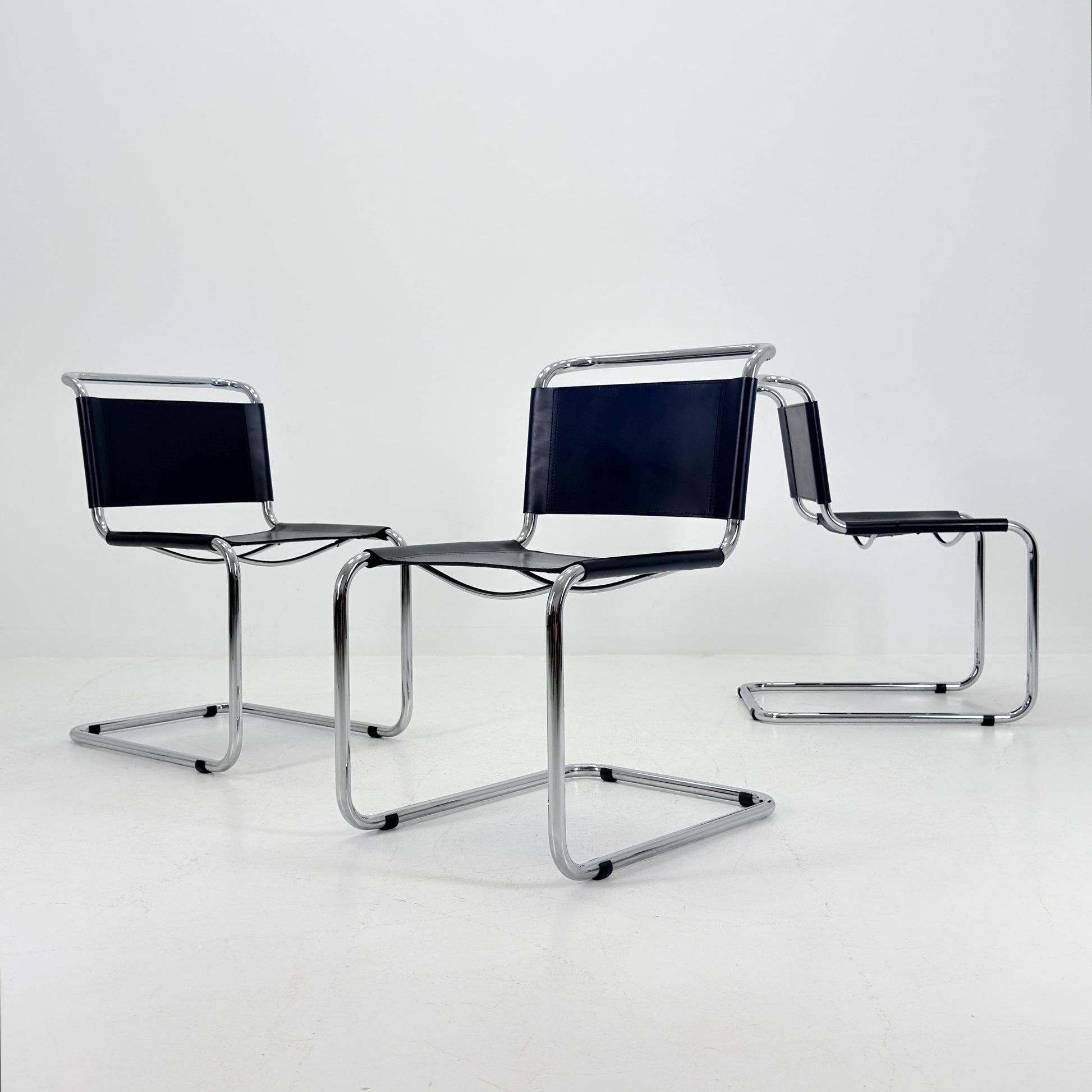 Set of 3 Mid-Century vintage S33 black chairs by Mart Stam - Marcel Brauer Italy 1980s