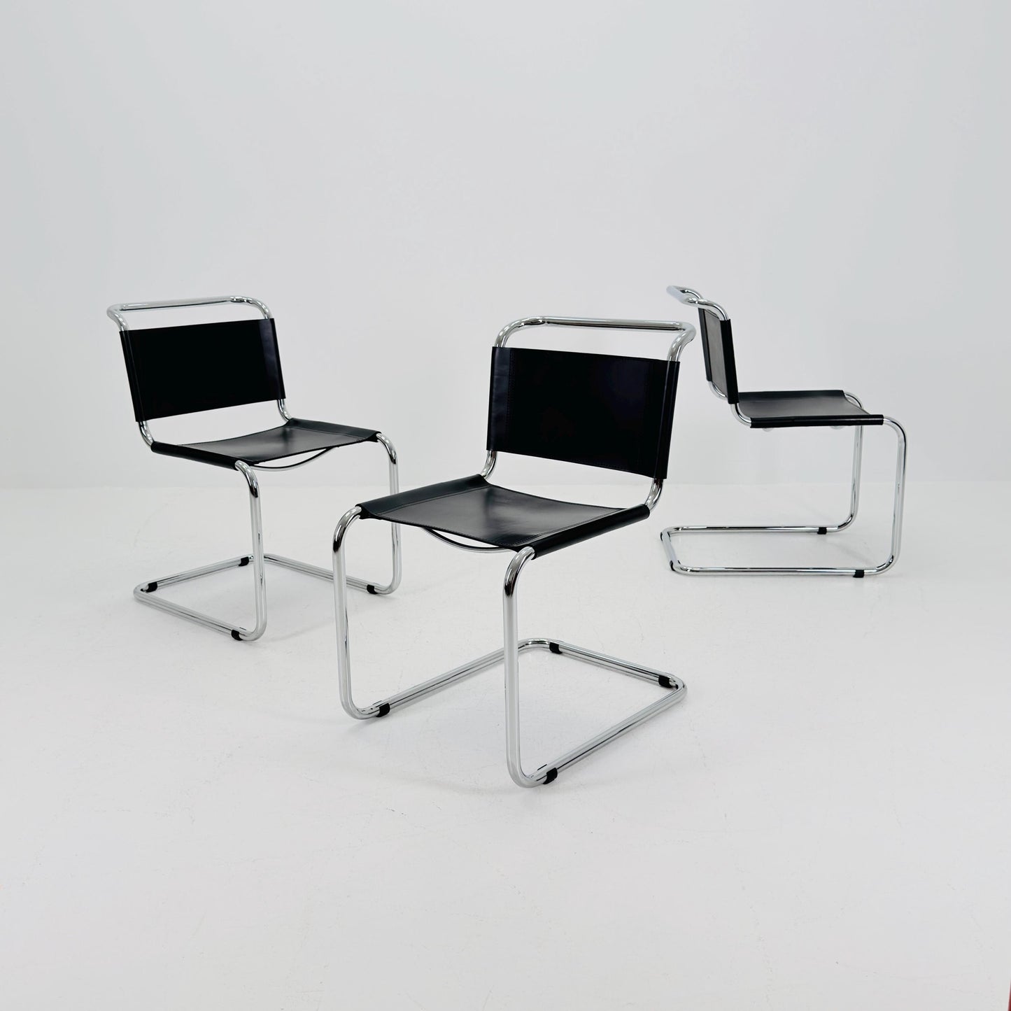 Set of 3 Mid-Century vintage S33 black chairs by Mart Stam - Marcel Brauer Italy 1980s