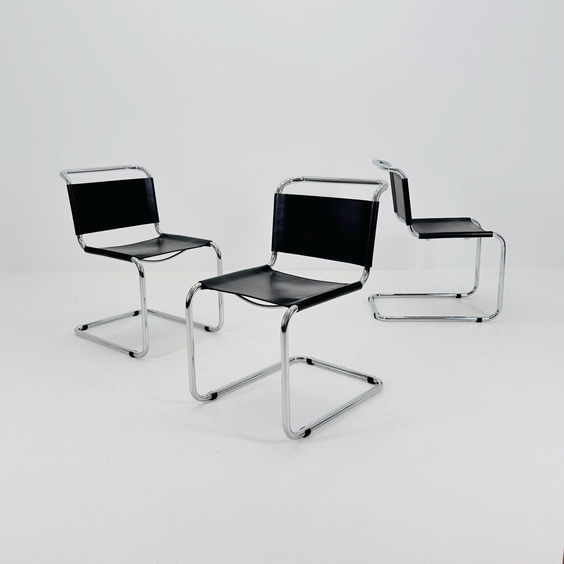 Set of 3 Mid-Century vintage S33 black chairs by Mart Stam - Marcel Brauer Italy 1980s
