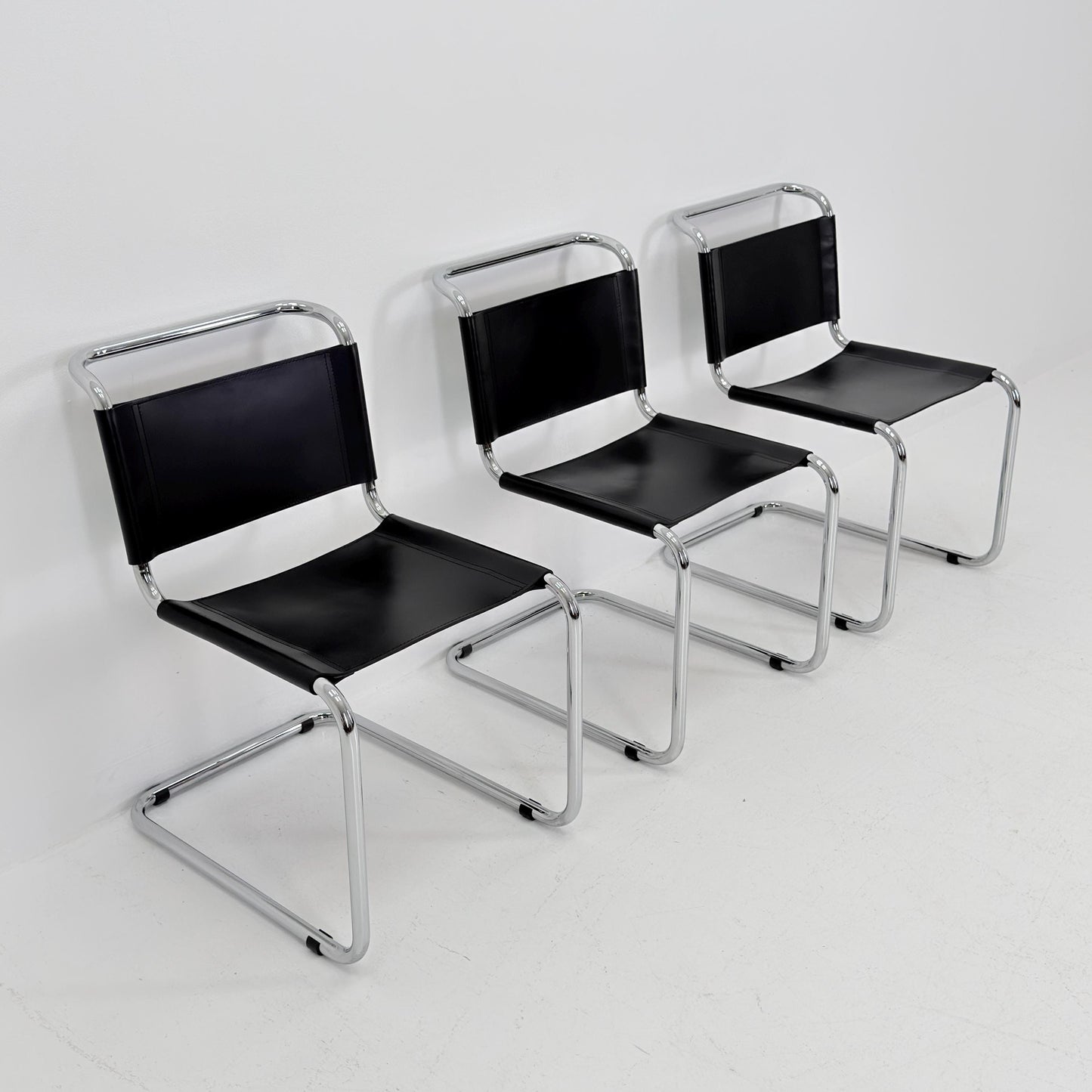 Set of 3 Mid-Century vintage S33 black chairs by Mart Stam - Marcel Brauer Italy 1980s