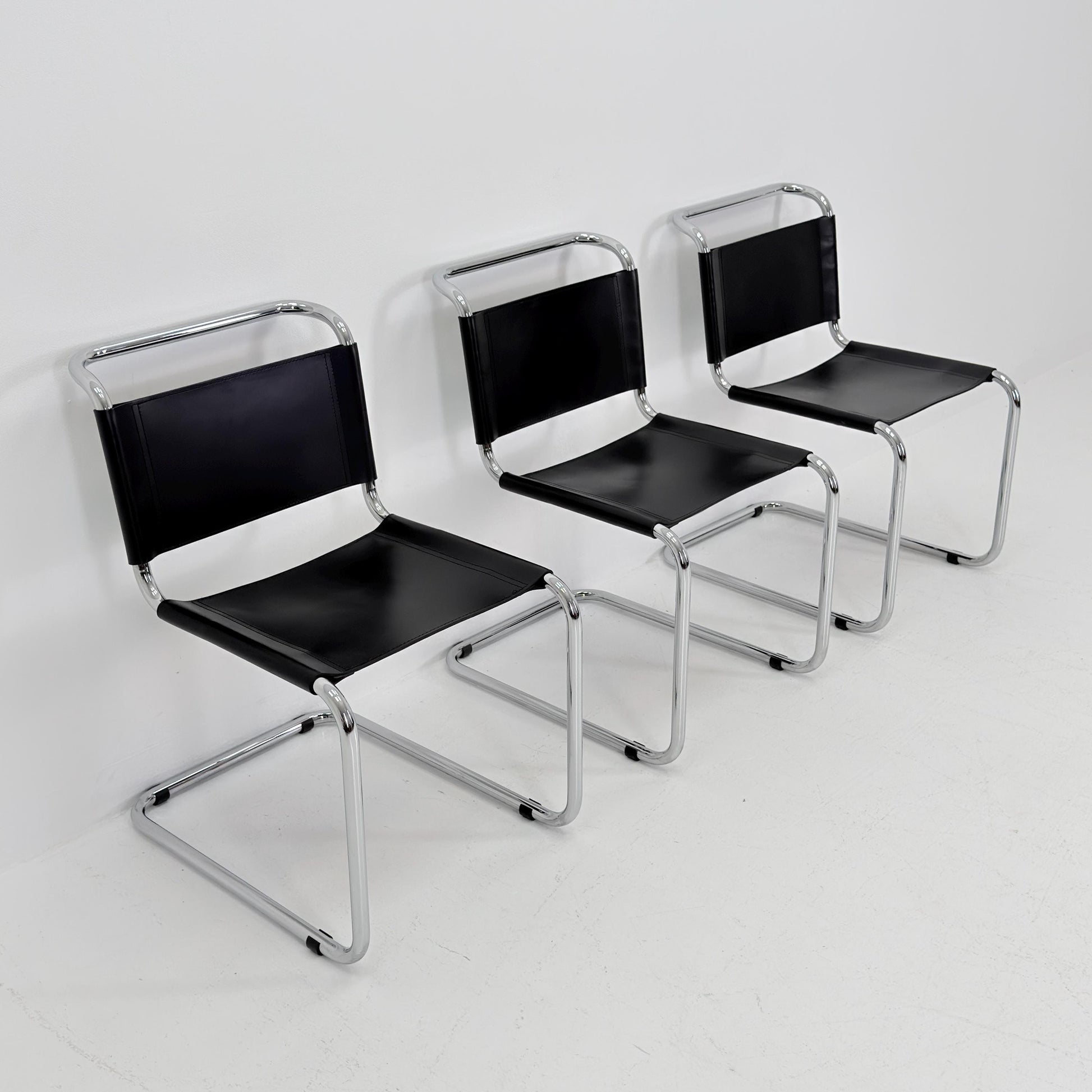 Set of 3 Mid-Century vintage S33 black chairs by Mart Stam - Marcel Brauer Italy 1980s