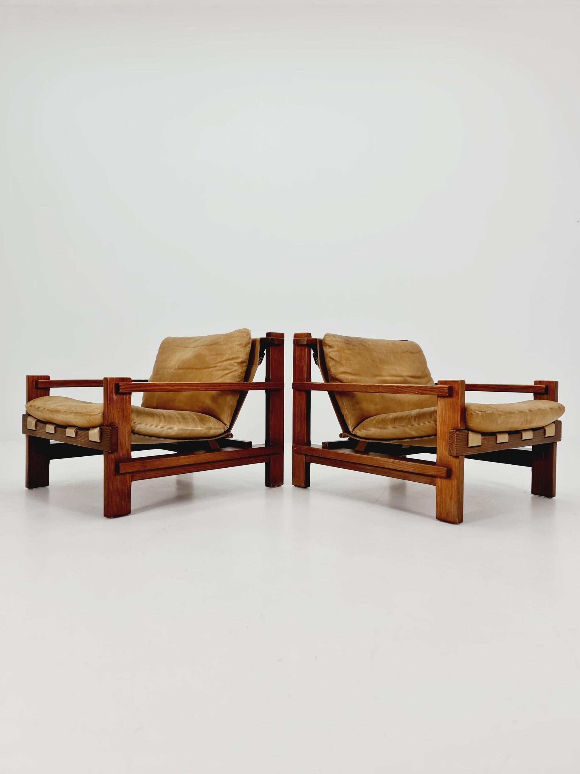 mid century armchairs Set with coffe table in leather and wood By Carl Straub Germany , 1960s
