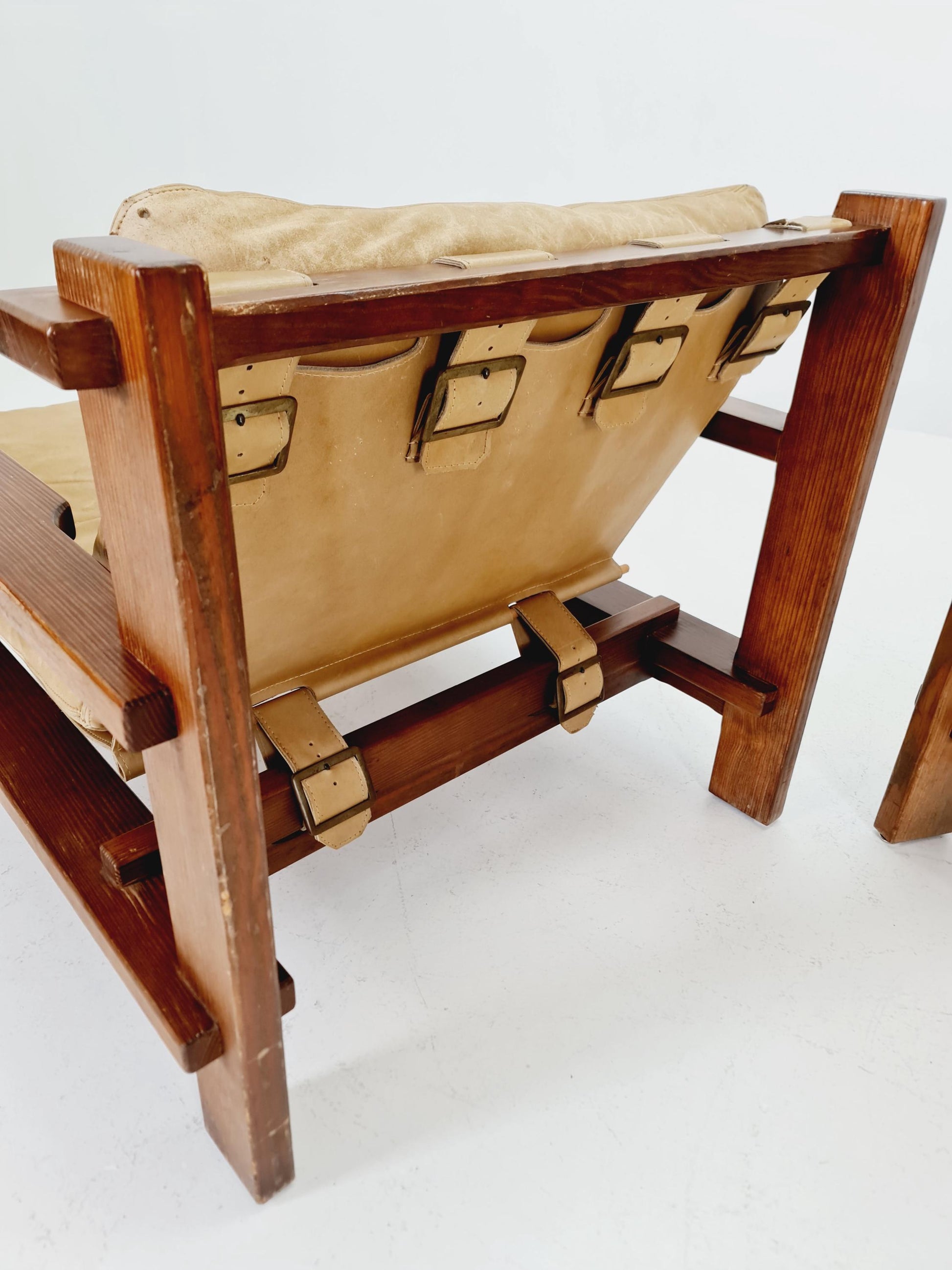mid century armchairs Set with coffe table in leather and wood By Carl Straub Germany , 1960s