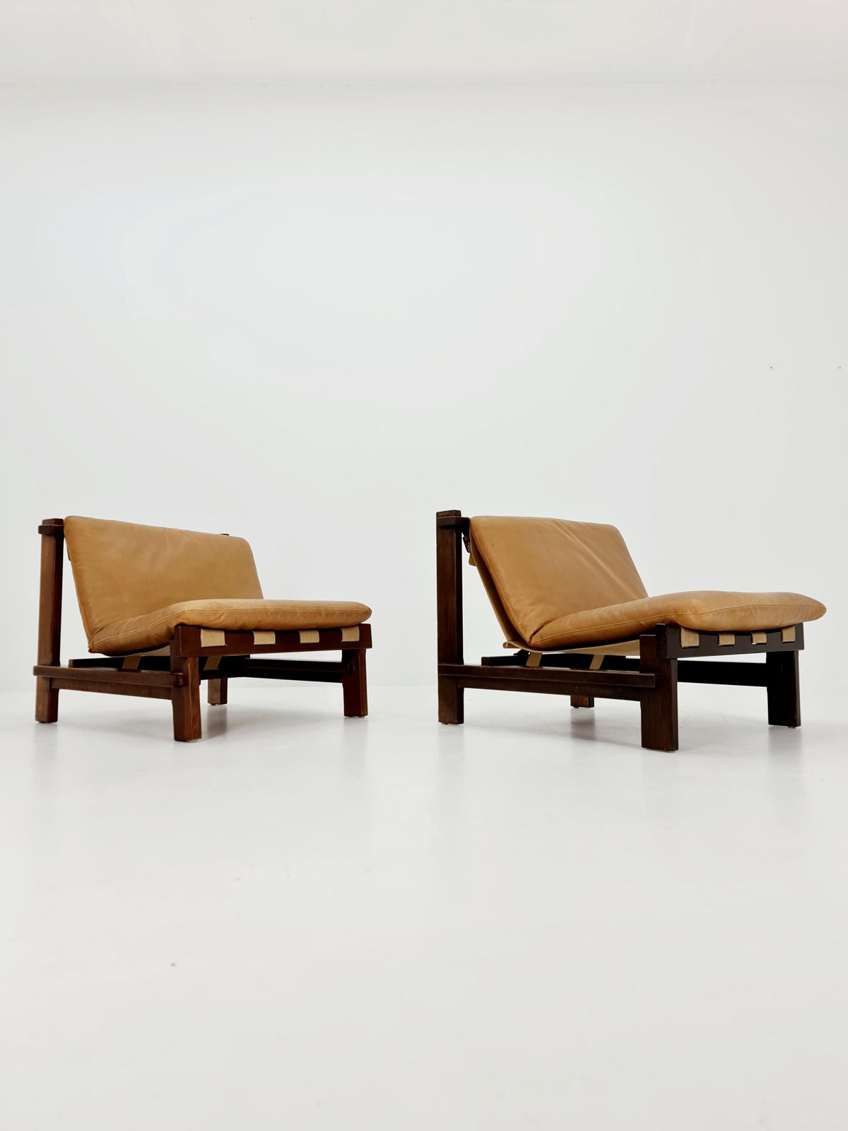 1 of 2 mid century armchairs in leather and wood By Carl Straub Germany , 1960s