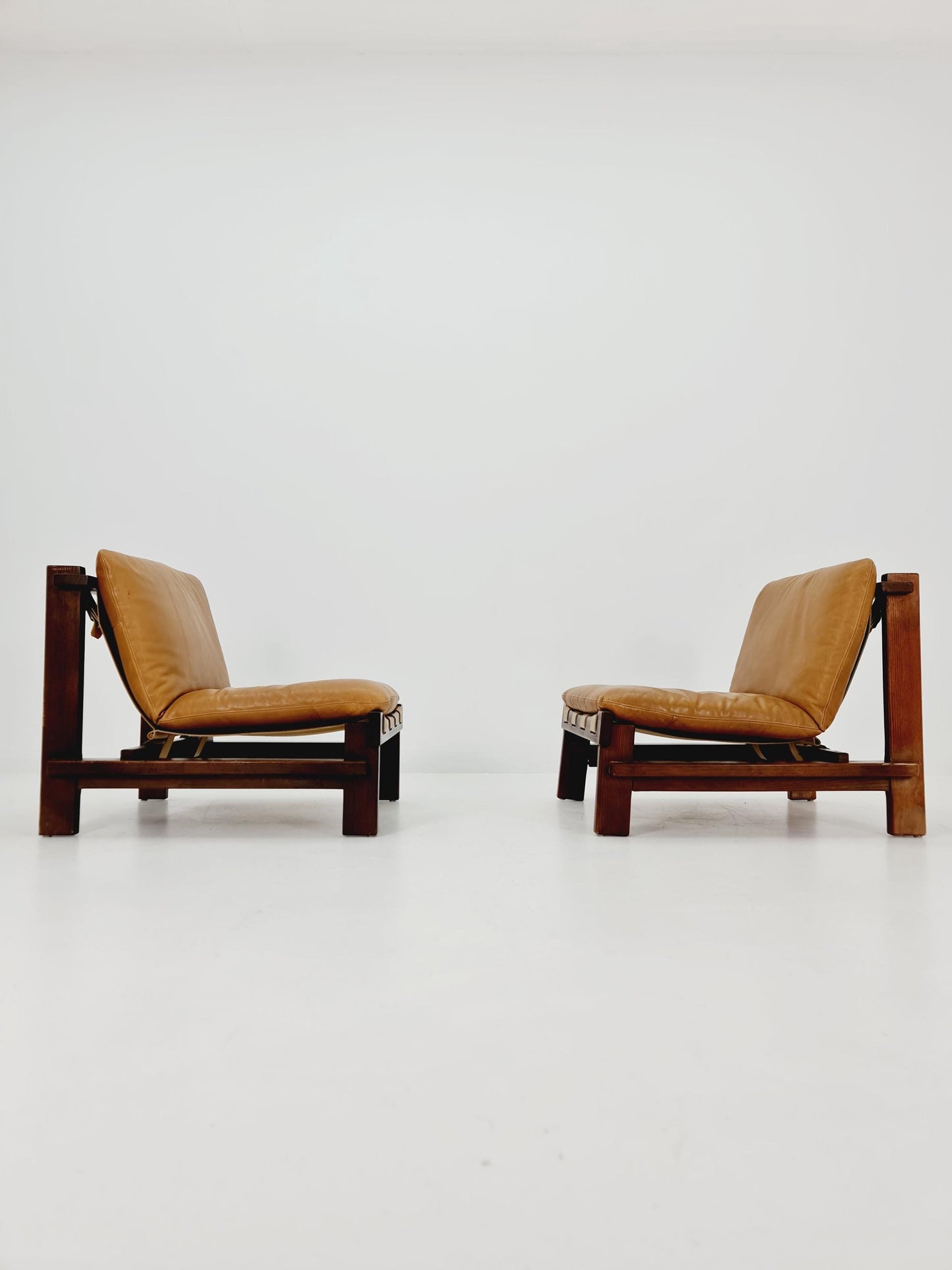 1 of 2 mid century armchairs in leather and wood By Carl Straub Germany , 1960s