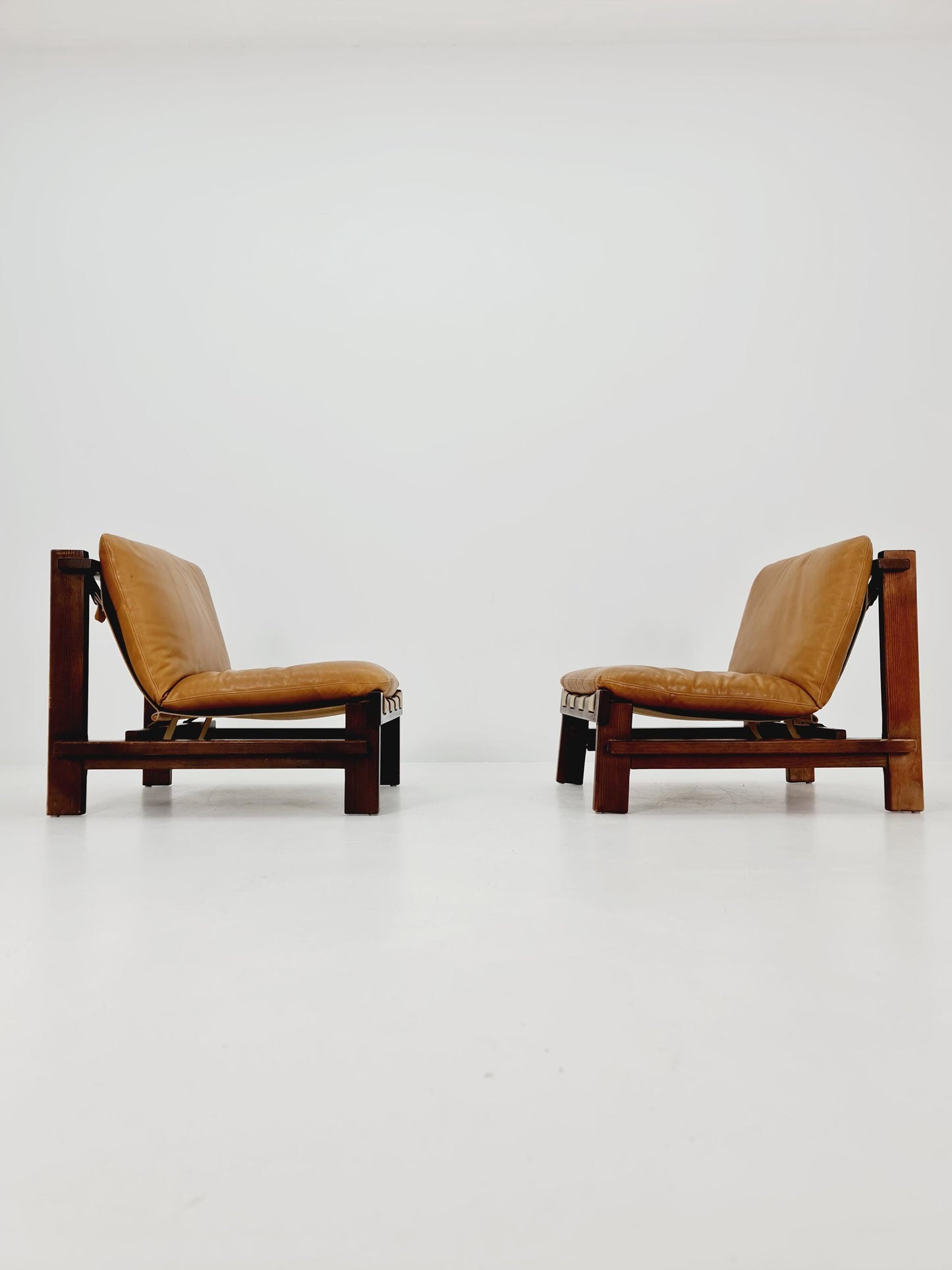 1 of 2 mid century armchairs in leather and wood By Carl Straub Germany , 1960s