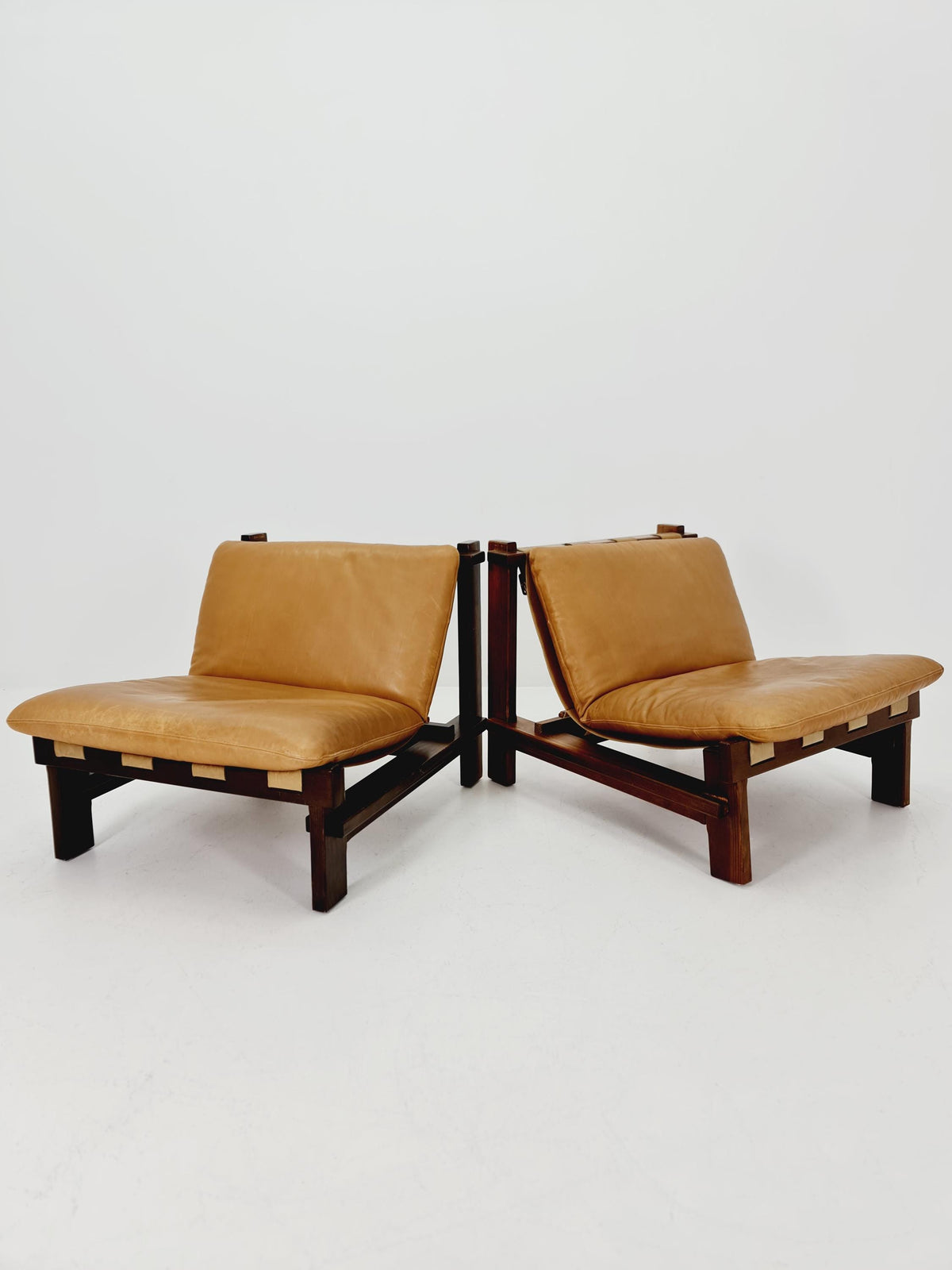 1 of 2 mid century armchairs in leather and wood By Carl Straub Germany , 1960s