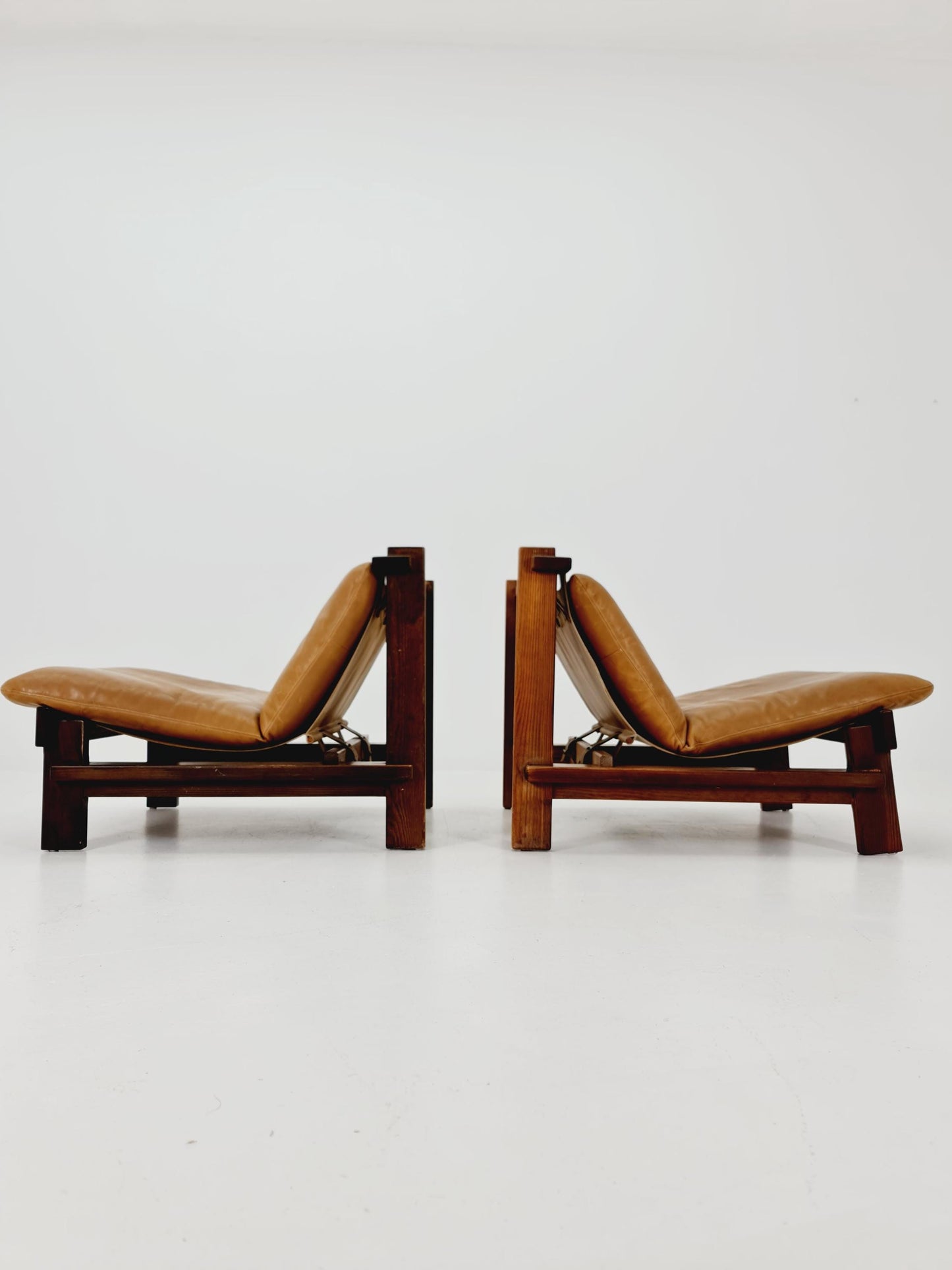 1 of 2 mid century armchairs in leather and wood By Carl Straub Germany , 1960s
