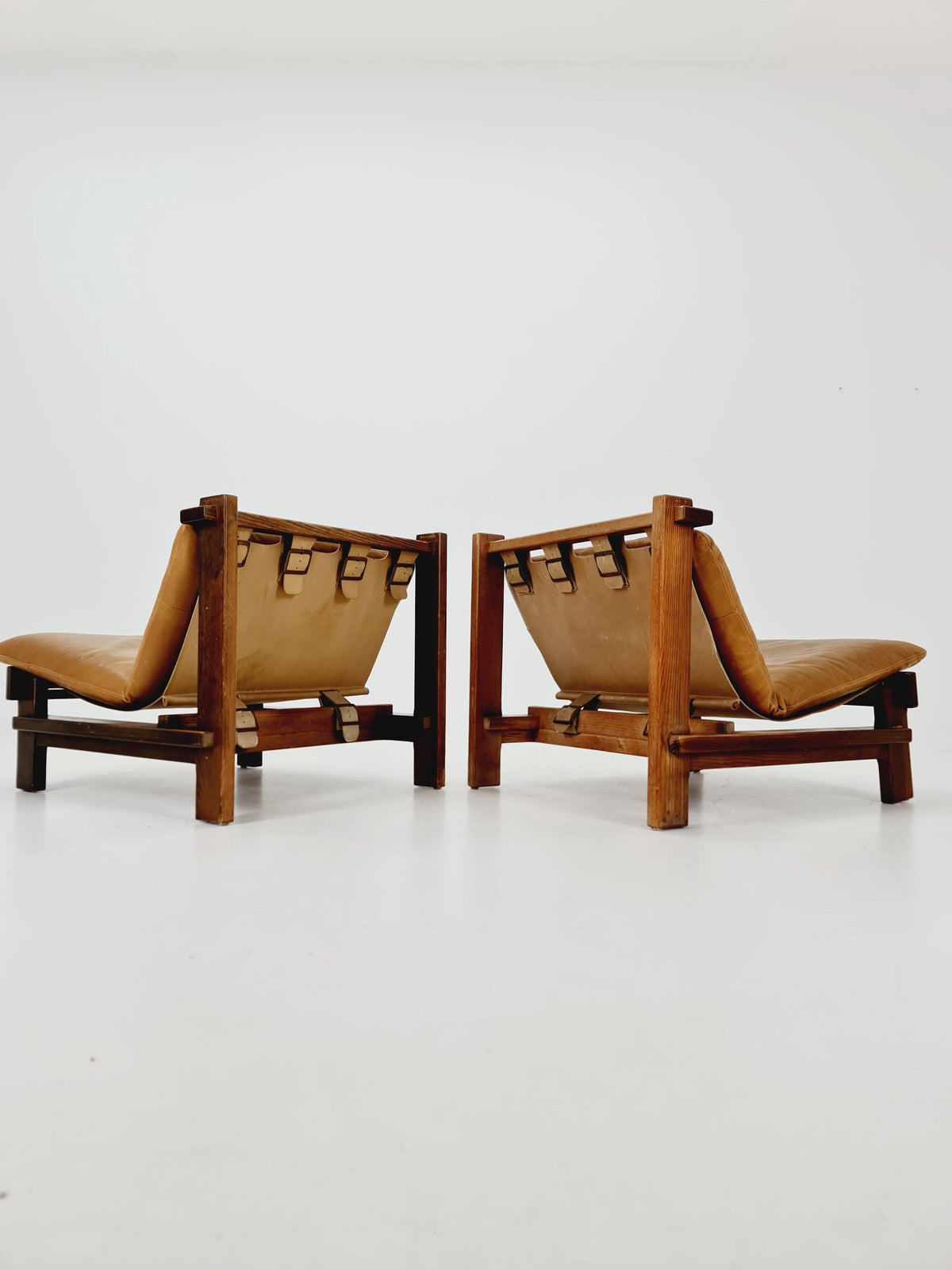 1 of 2 mid century armchairs in leather and wood By Carl Straub Germany , 1960s