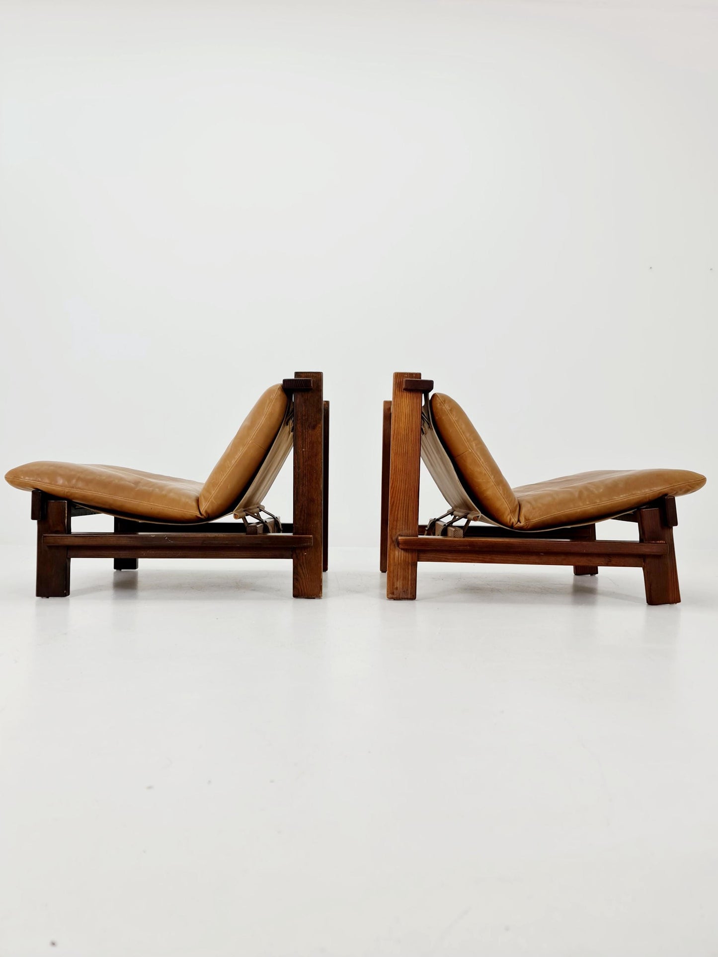 1 of 2 mid century armchairs in leather and wood By Carl Straub Germany , 1960s