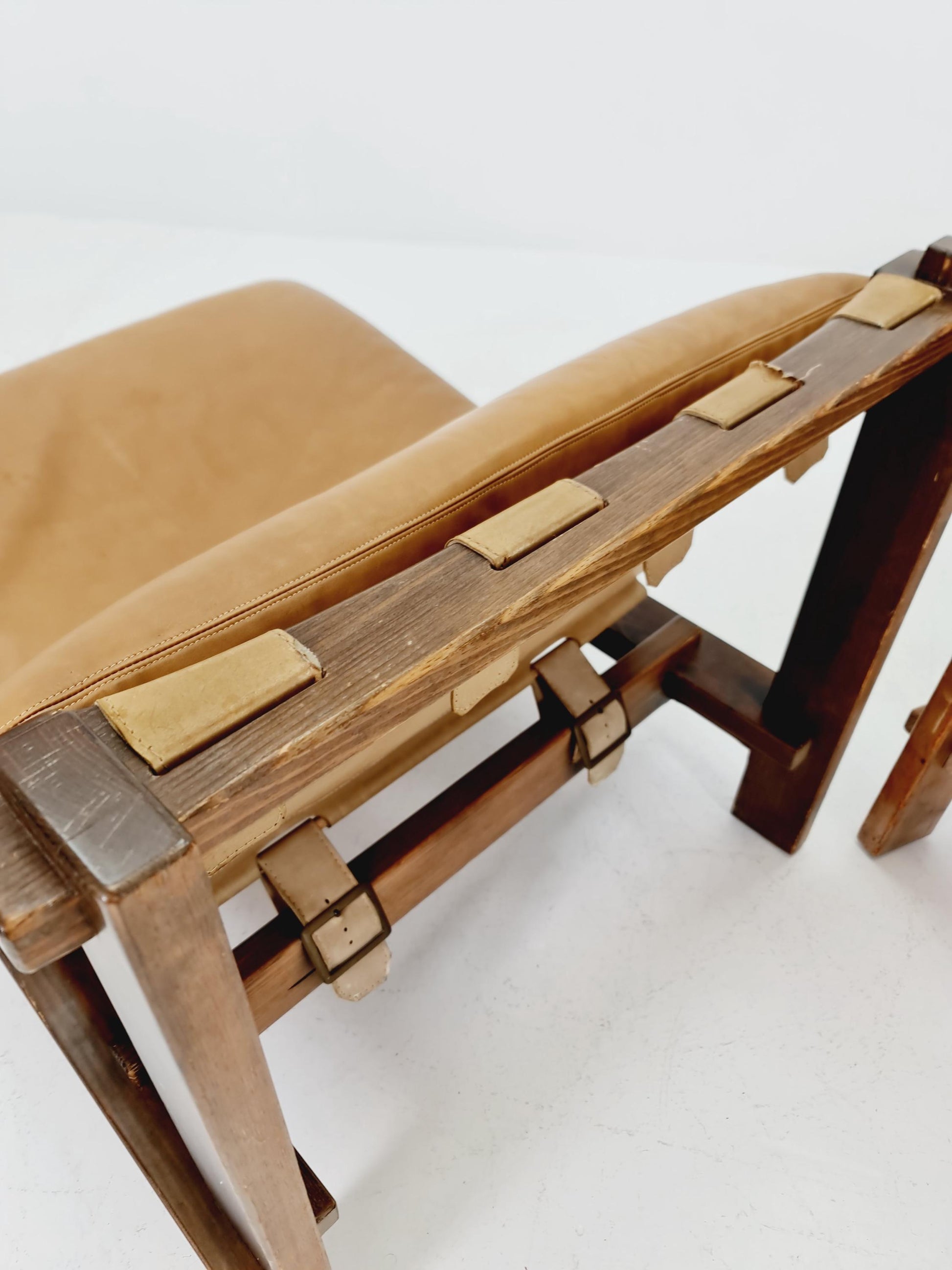 1 of 2 mid century armchairs in leather and wood By Carl Straub Germany , 1960s