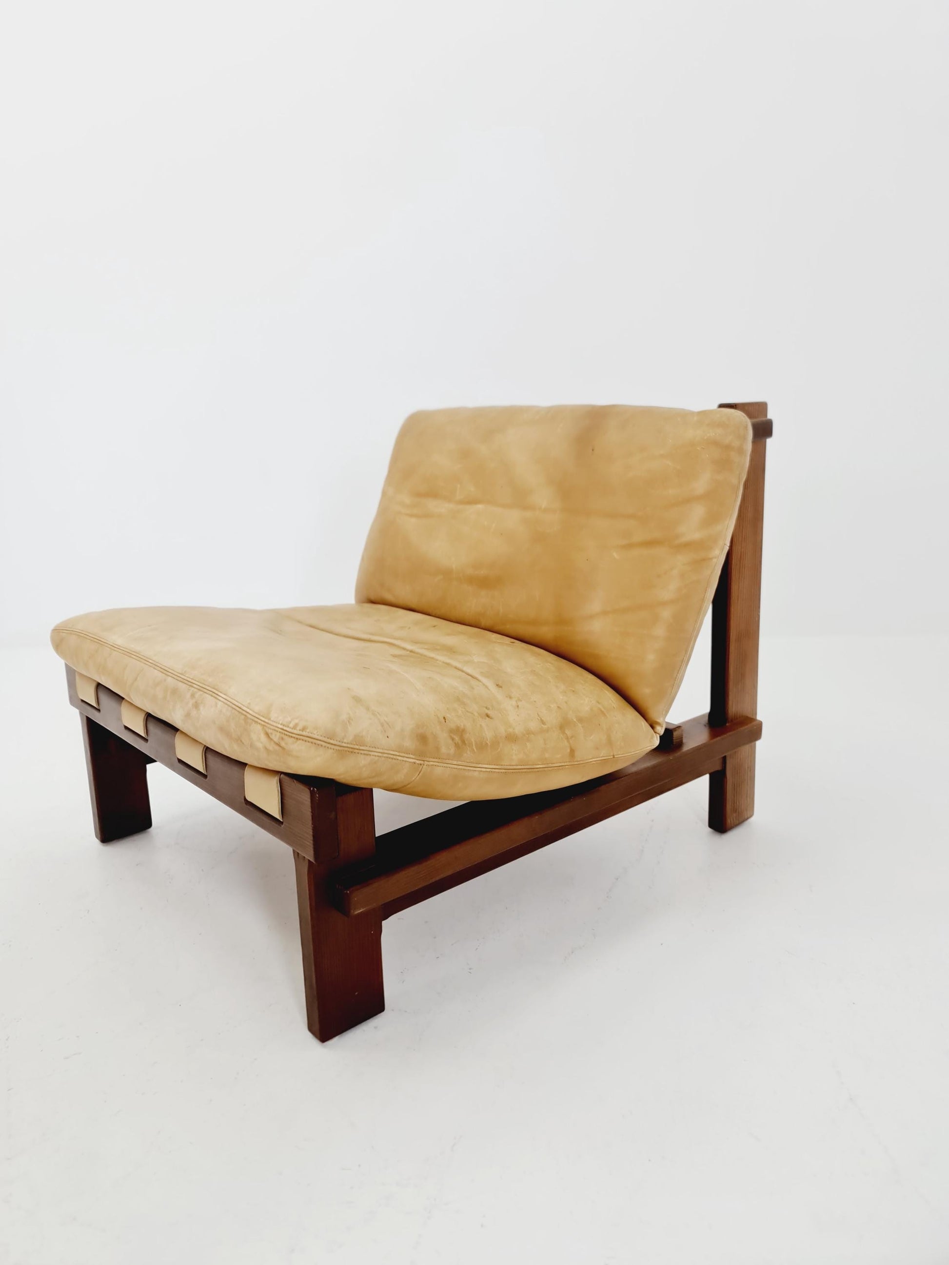 mid century lounge chair with ottoman in leather and wood By Carl Straub Germany , 1960s