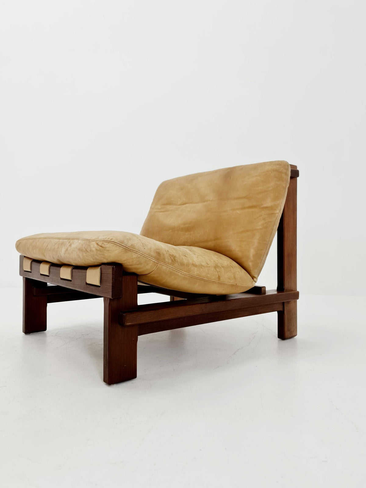 mid century lounge chair with ottoman in leather and wood By Carl Straub Germany , 1960s