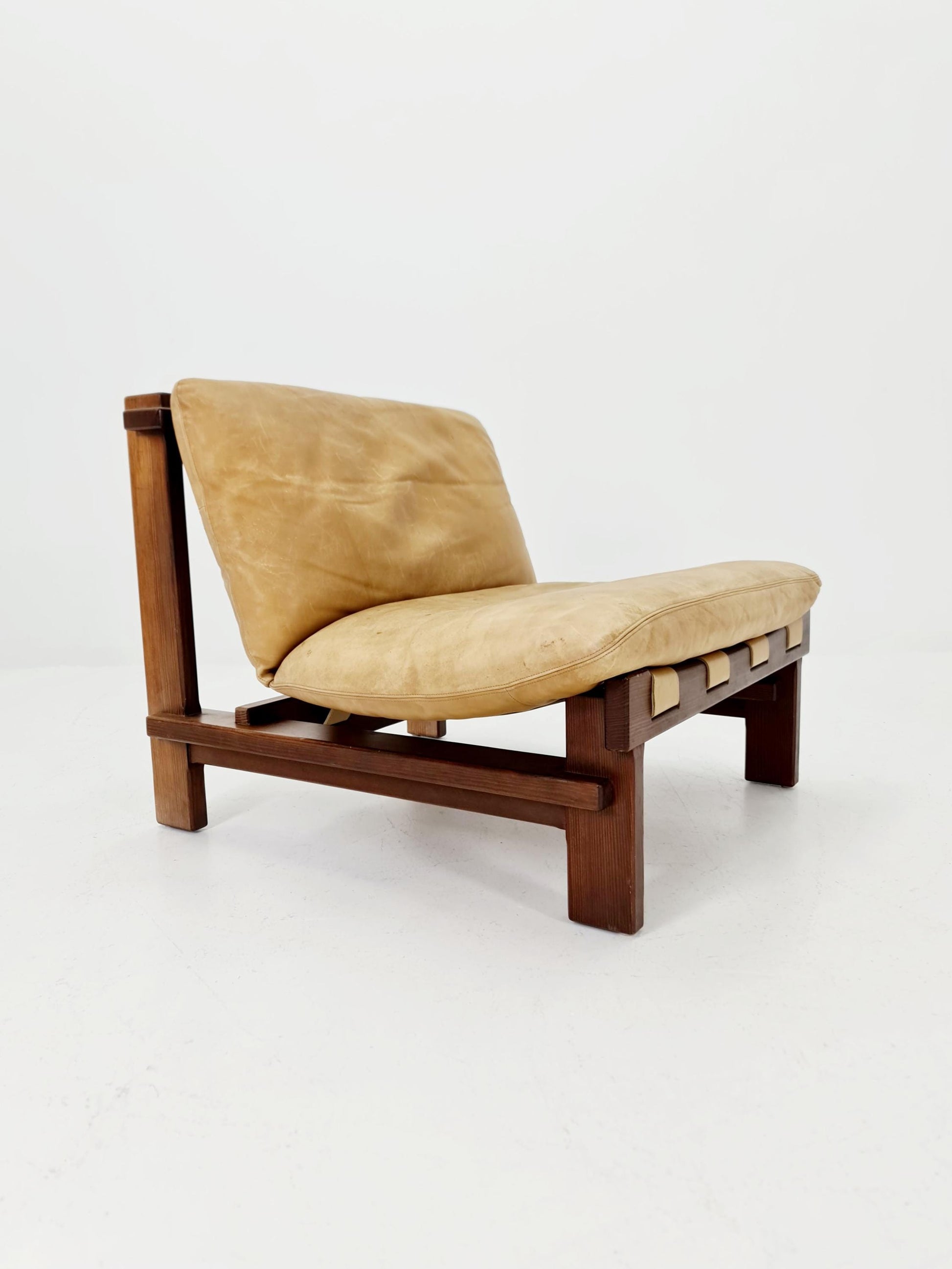 mid century lounge chair with ottoman in leather and wood By Carl Straub Germany , 1960s