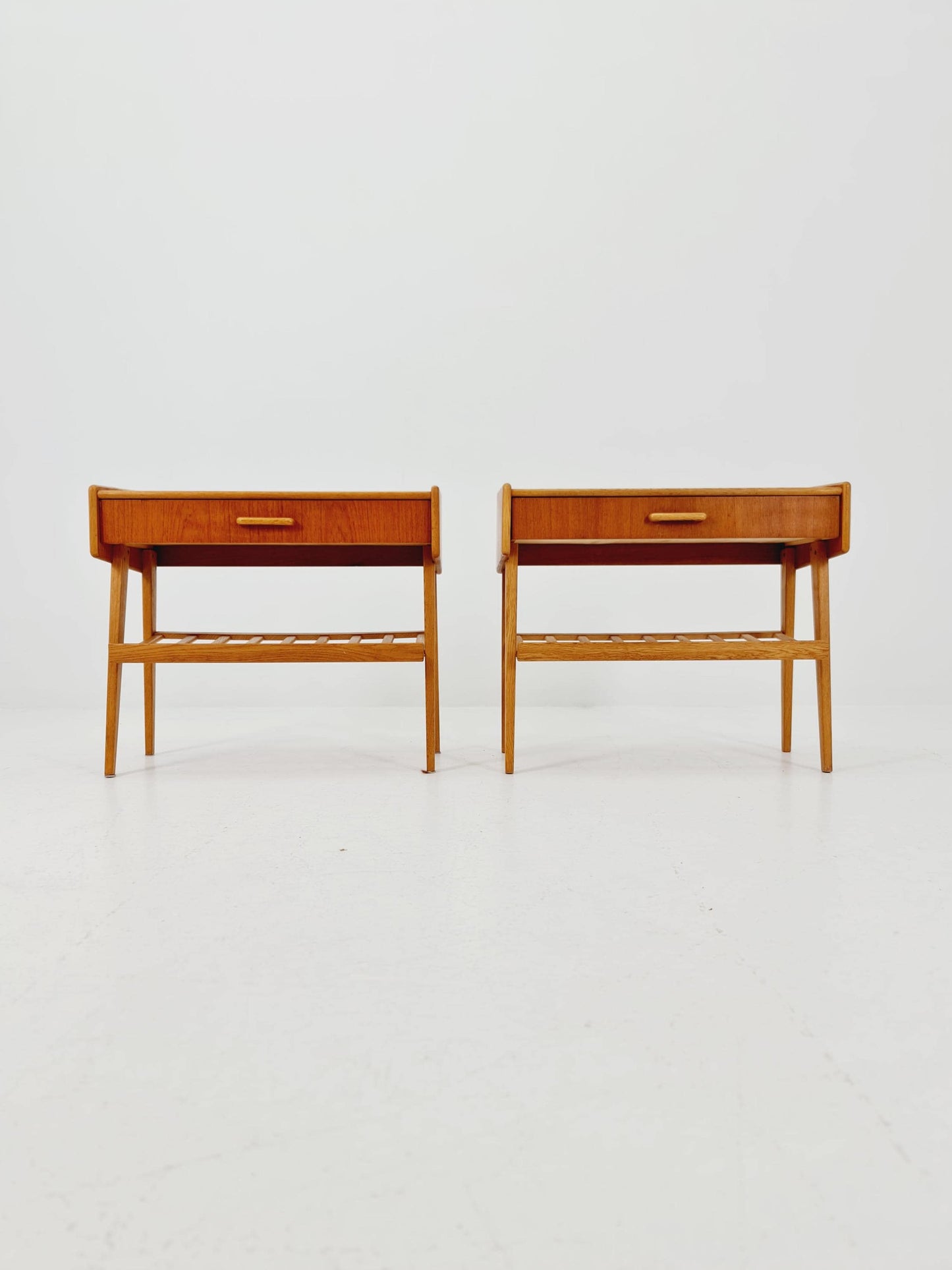 Rare big Midcentury Danish teak Vintage Side table/ Bedside table by Olholm Möbelfabrik, Denmark, 1960s, set of 2