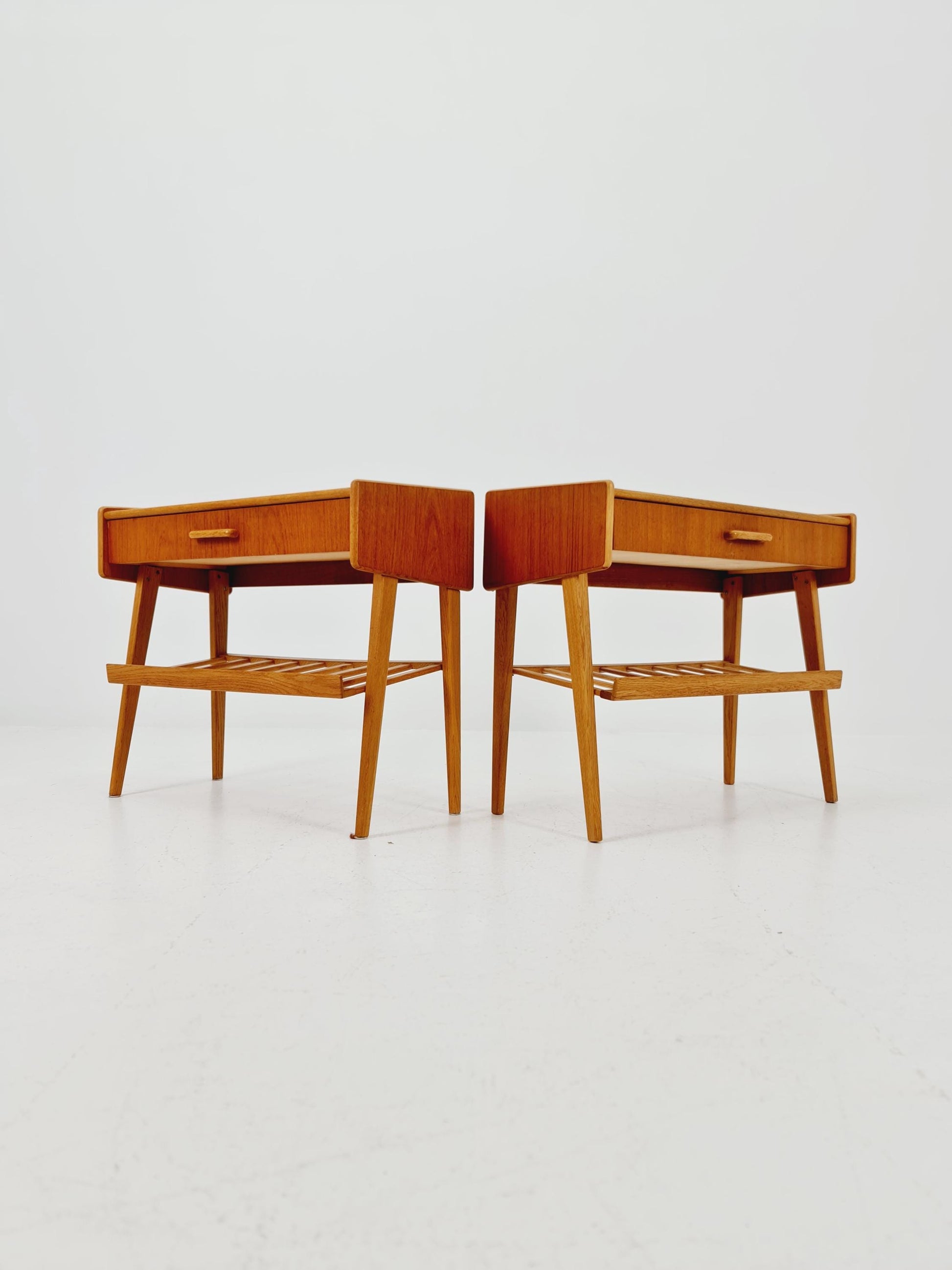 Rare big Midcentury Danish teak Vintage Side table/ Bedside table by Olholm Möbelfabrik, Denmark, 1960s, set of 2