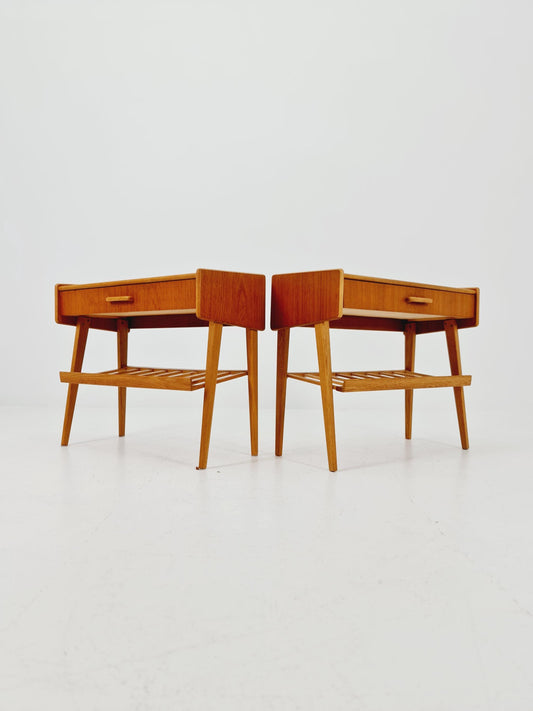 Rare big Midcentury Danish teak Vintage Side table/ Bedside table by Olholm Möbelfabrik, Denmark, 1960s, set of 2