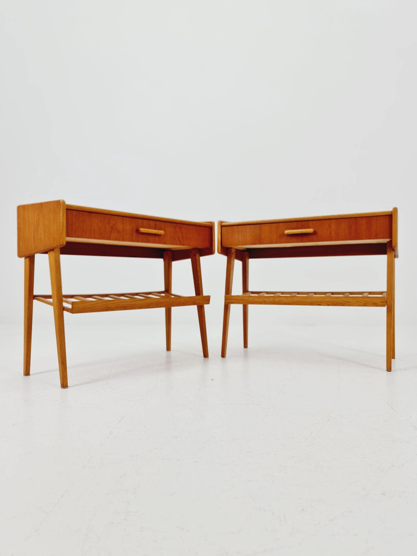Rare big Midcentury Danish teak Vintage Side table/ Bedside table by Olholm Möbelfabrik, Denmark, 1960s, set of 2